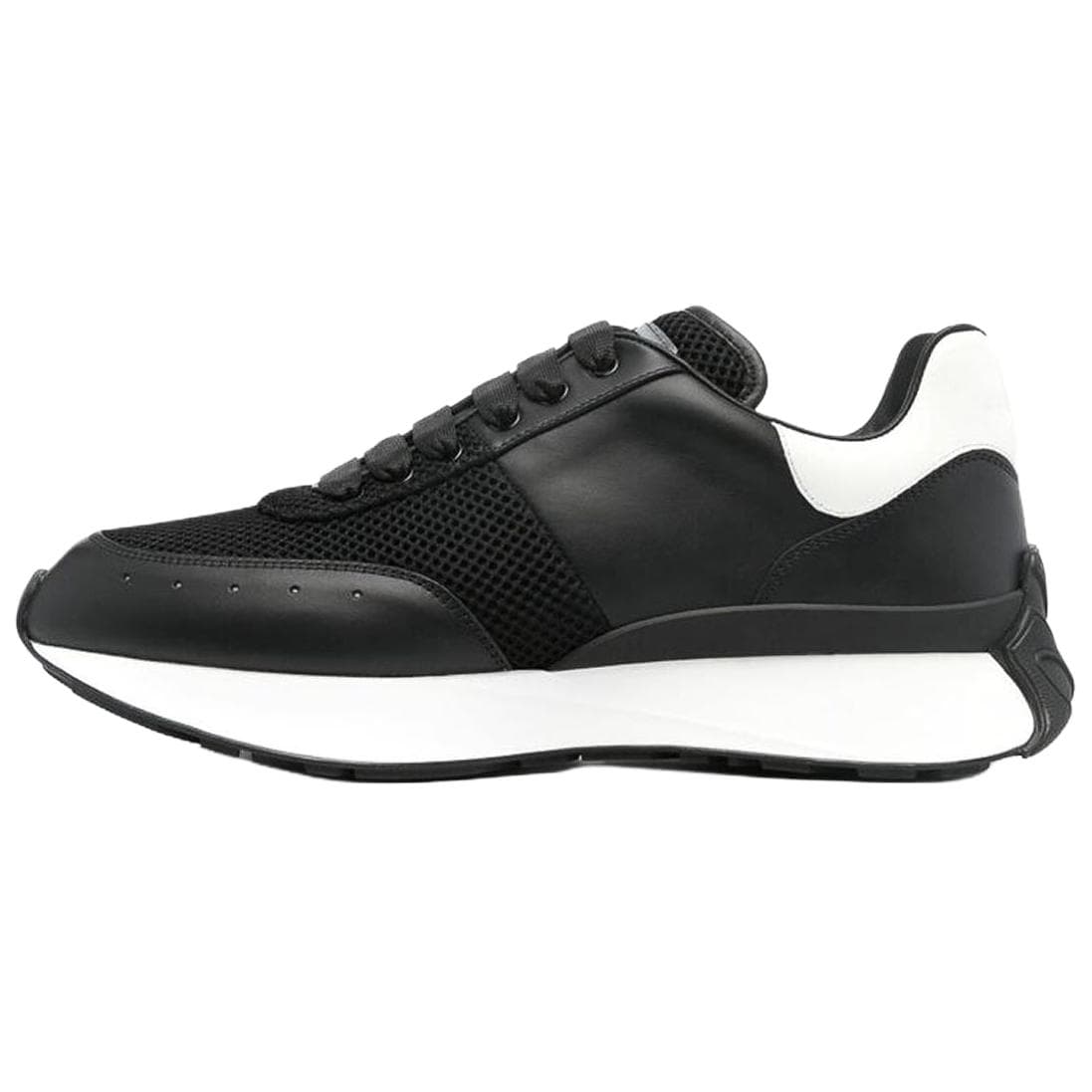 Alexander McQueen Calfskin Round Toe Lace-Up Mesh Panel Low-Top Casual Shoes Men's Black