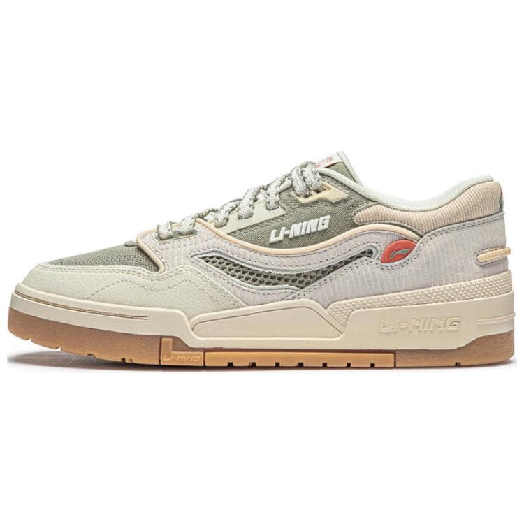 LINING 001 BTC Skateboard Shoes Men Low-Top Pearl White/Dry Grass Gray