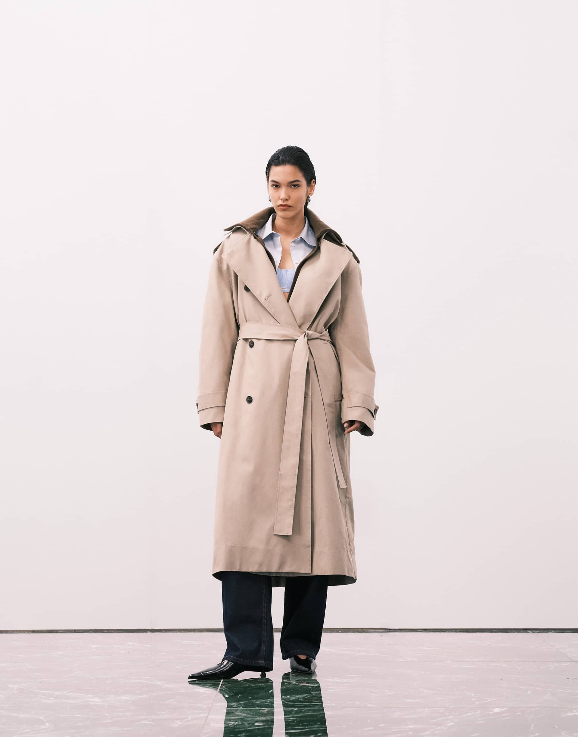 Weekday premium wool blend trench coat with detachable lining in beige