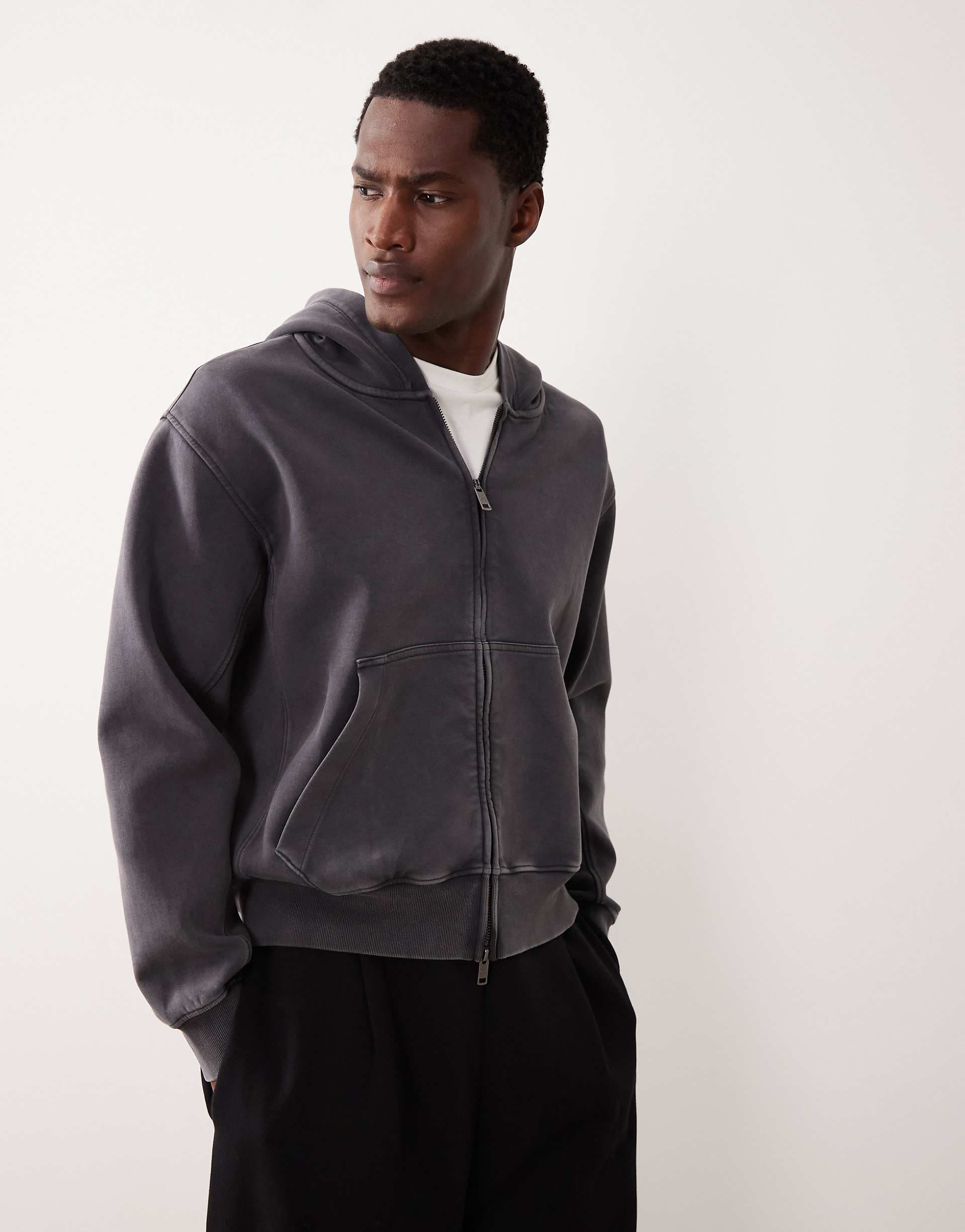 Abercrombie & Fitch YPB zip up hoodie in washed gray