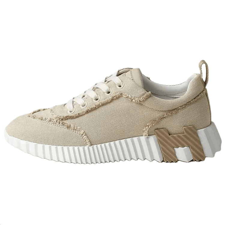 HERMES Bouncing Suede Goatskin Platform Lace-Up Low-Top Lifestyle Shoes Women's Beige
