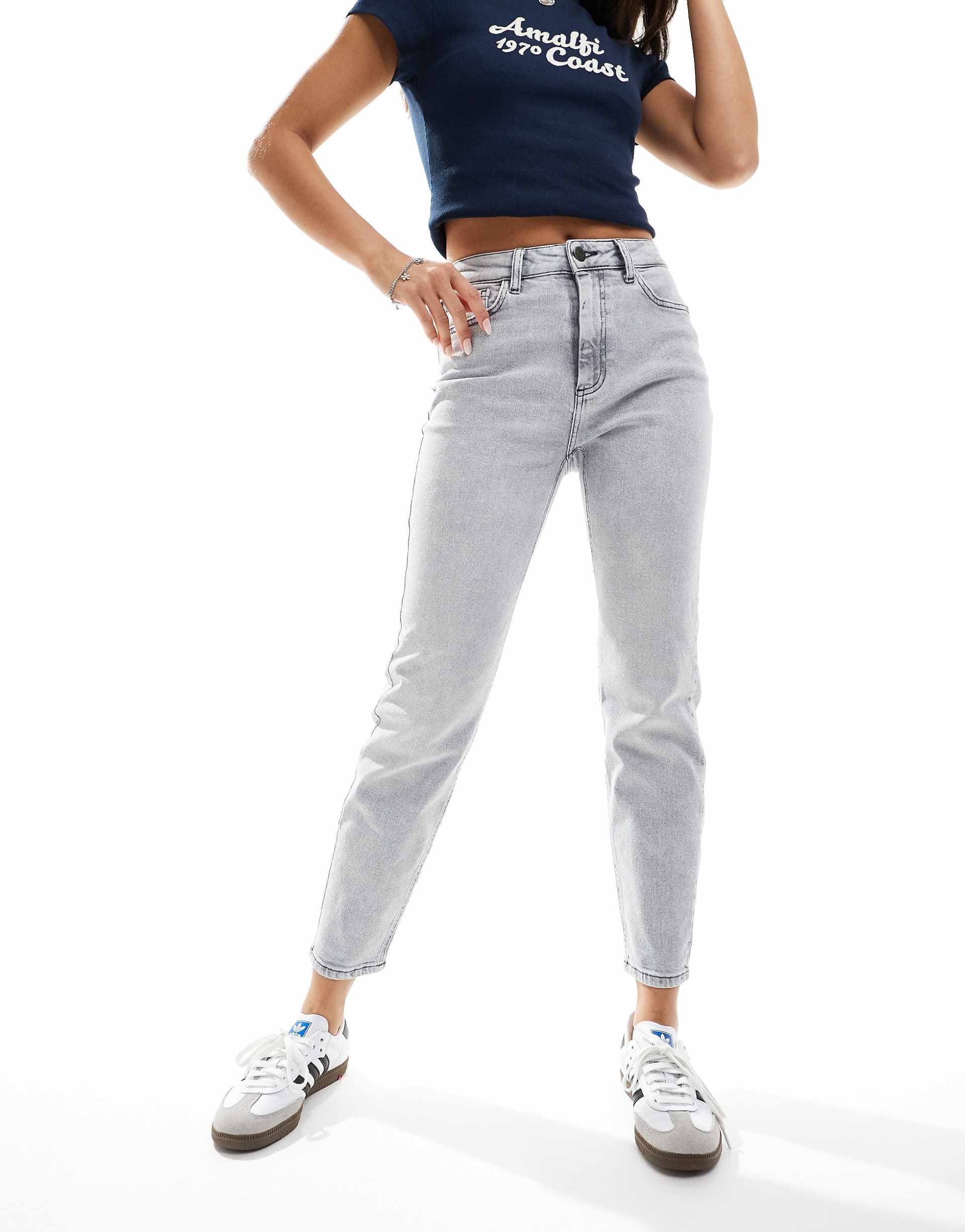 Noisy May Moni high rise slim straight leg jeans in light washed gray