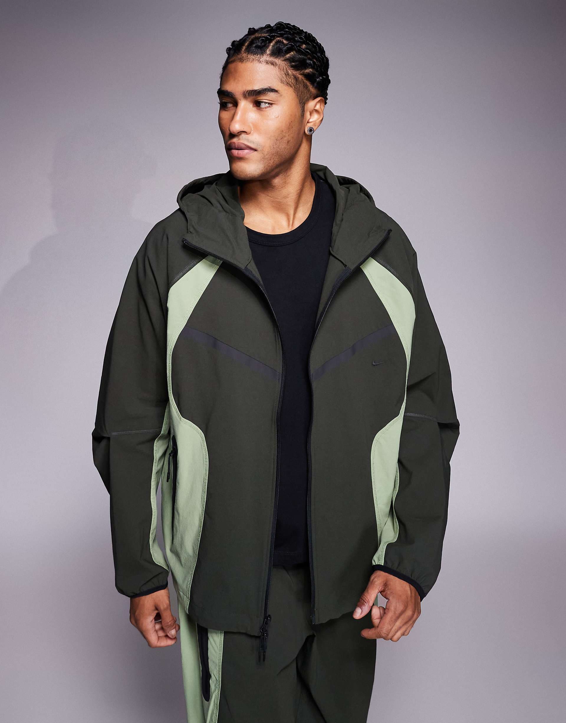 Nike Tech Woven Pro full zip hoodie in dark green