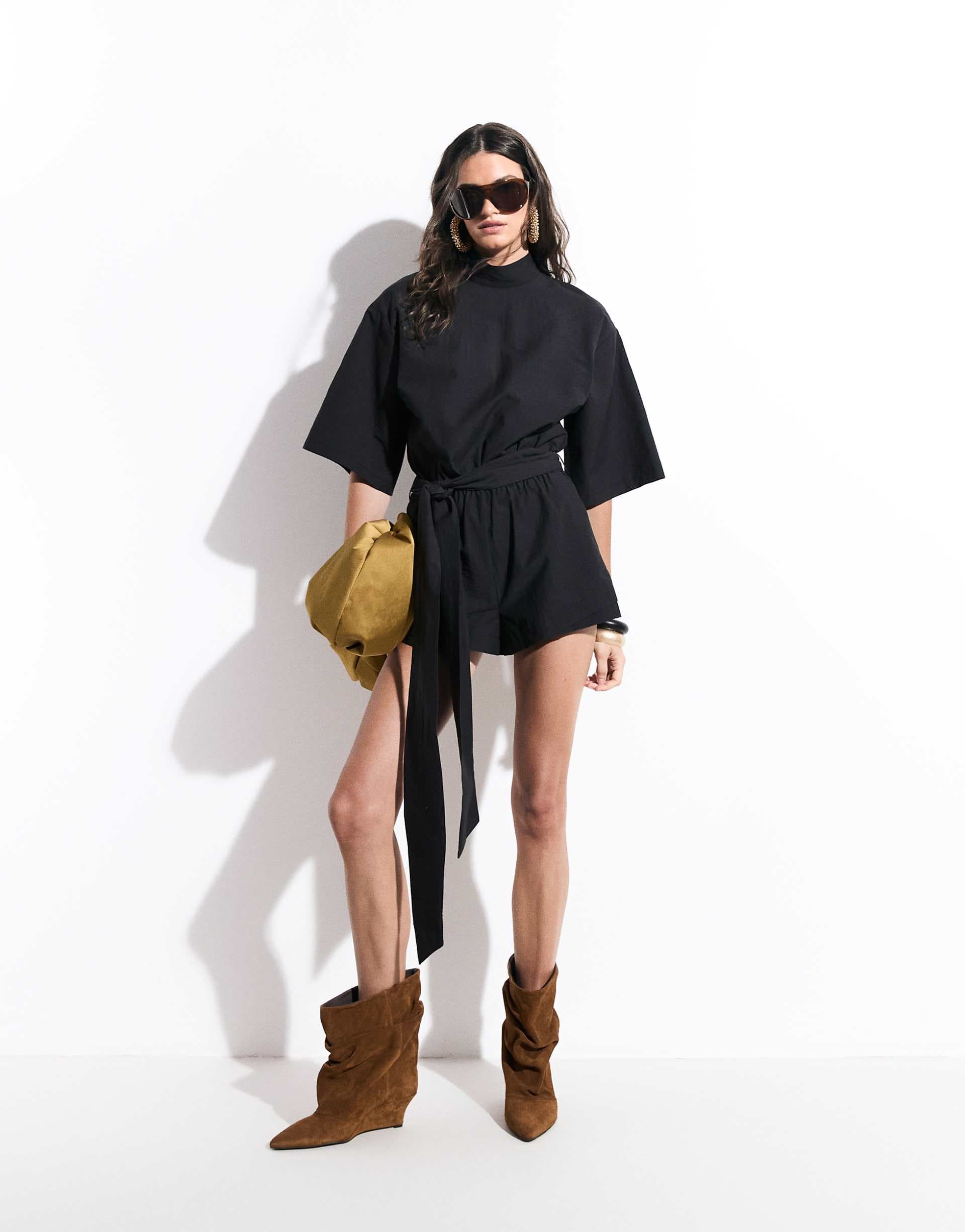 ASOS DESIGN high neck short sleeve techy romper in black