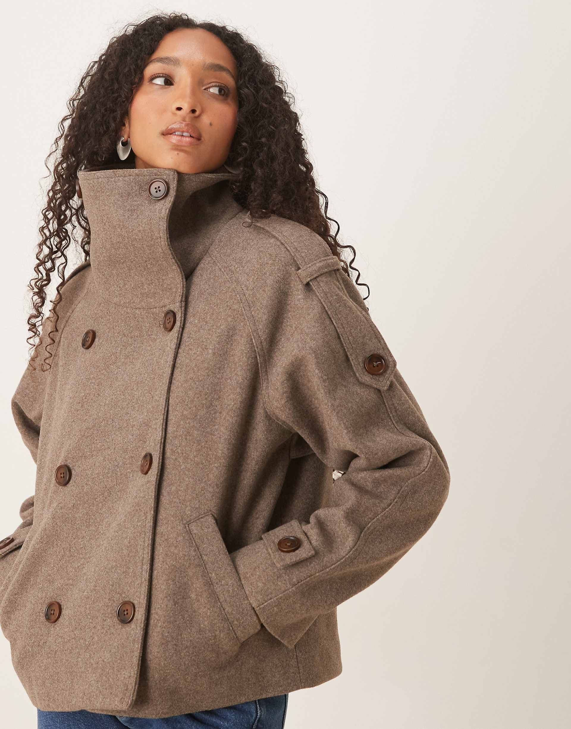 ASOS DESIGN formal cropped trench coat in mushroom melange