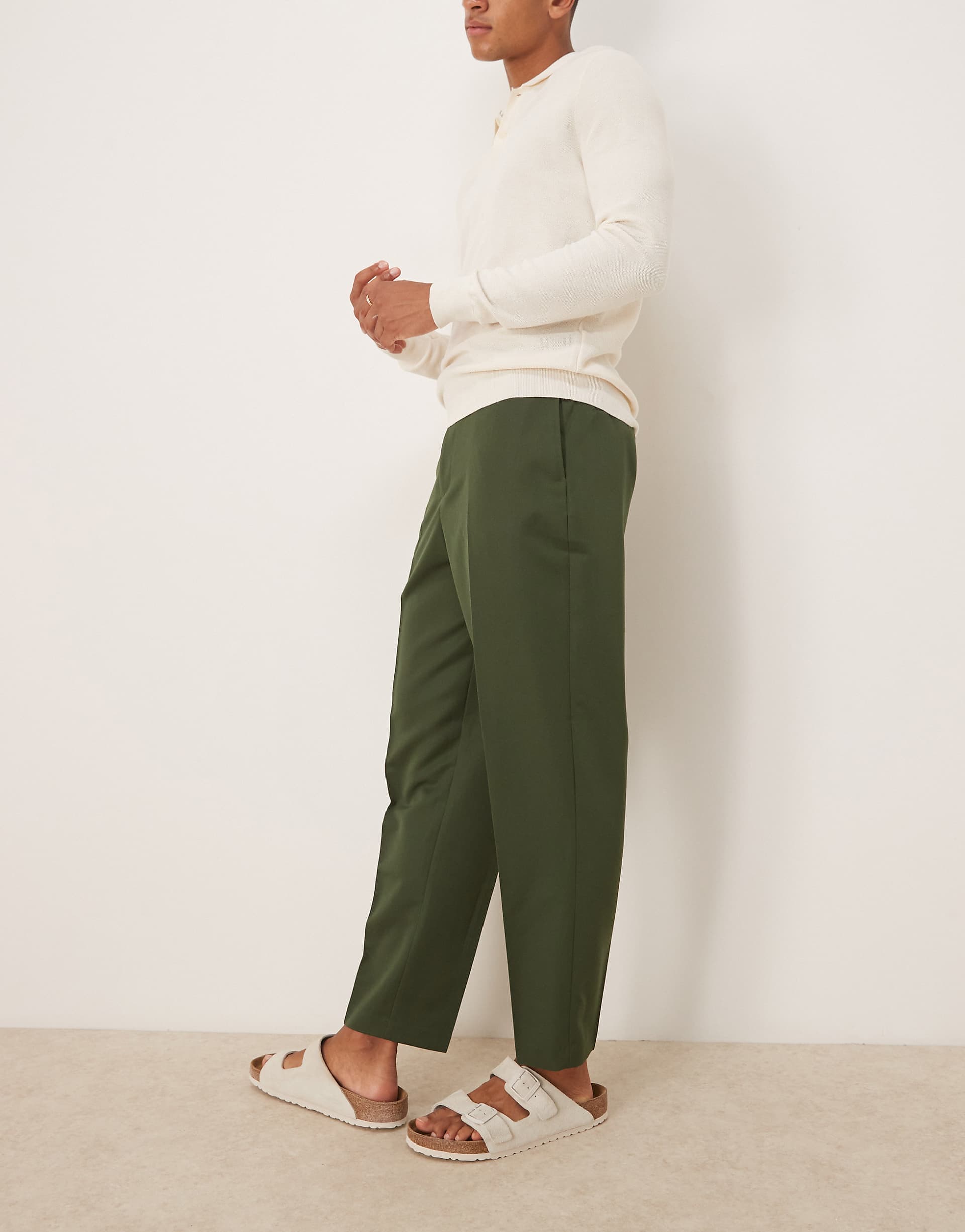 ASOS DESIGN smart relaxed tapered fit pants in dark green