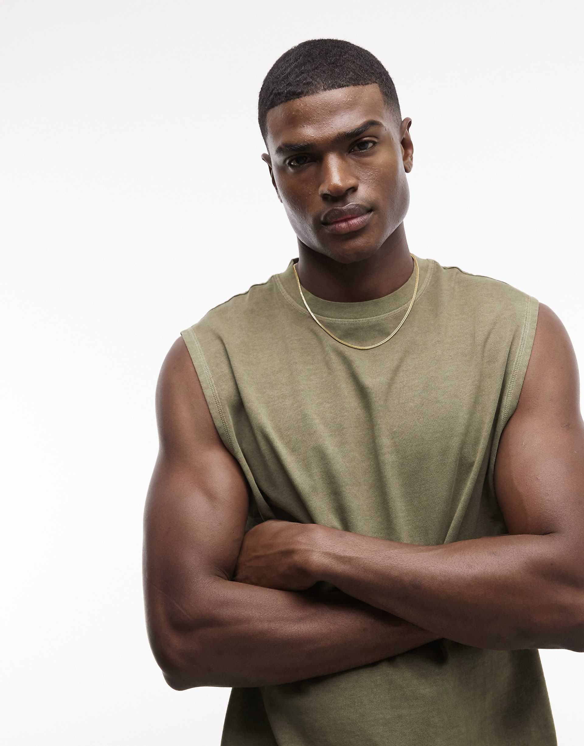 ASOS DESIGN heavyweight oversized tank in washed khaki