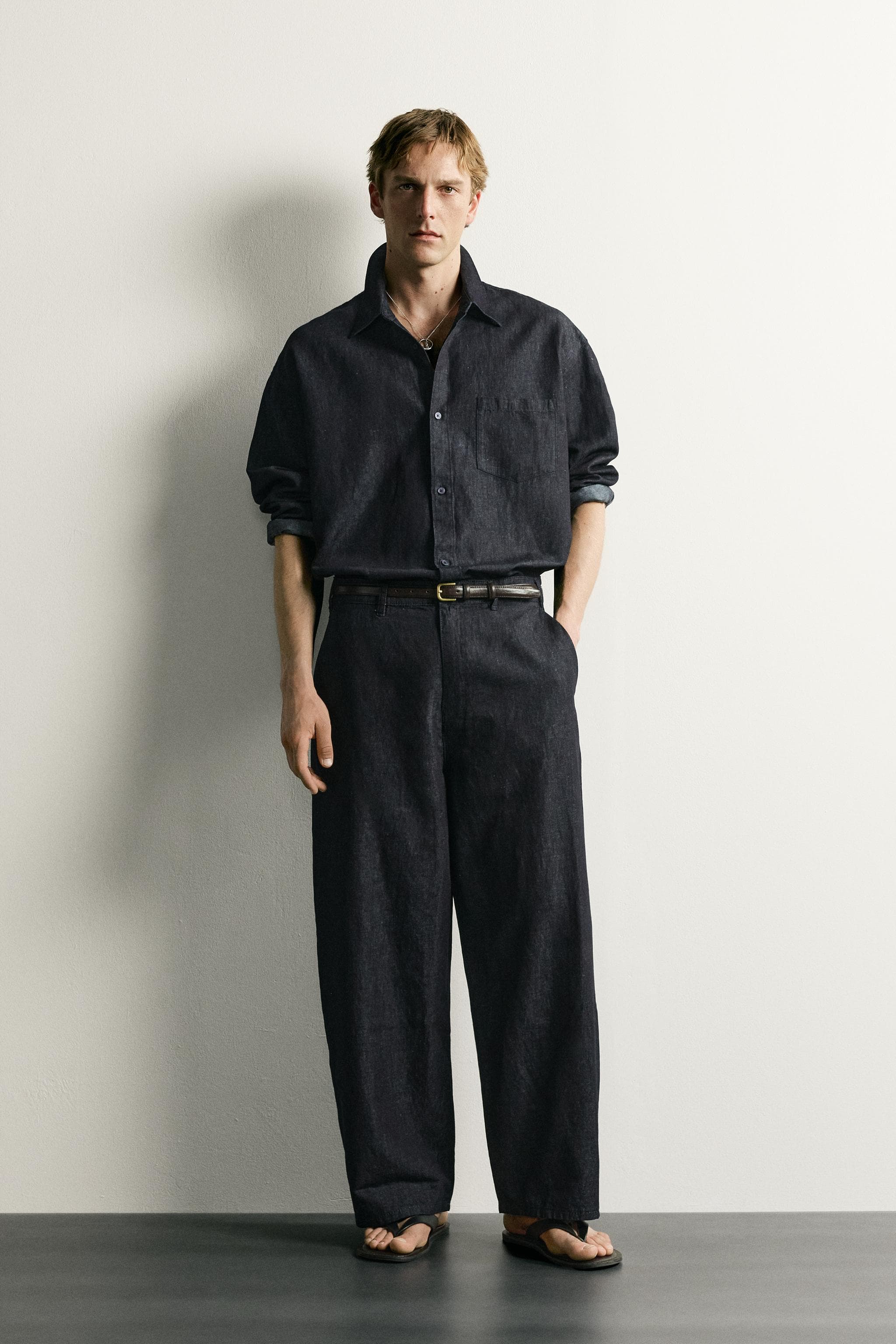 COTTON-LINEN LIGHTWEIGHT DENIM CHINO TROUSERS