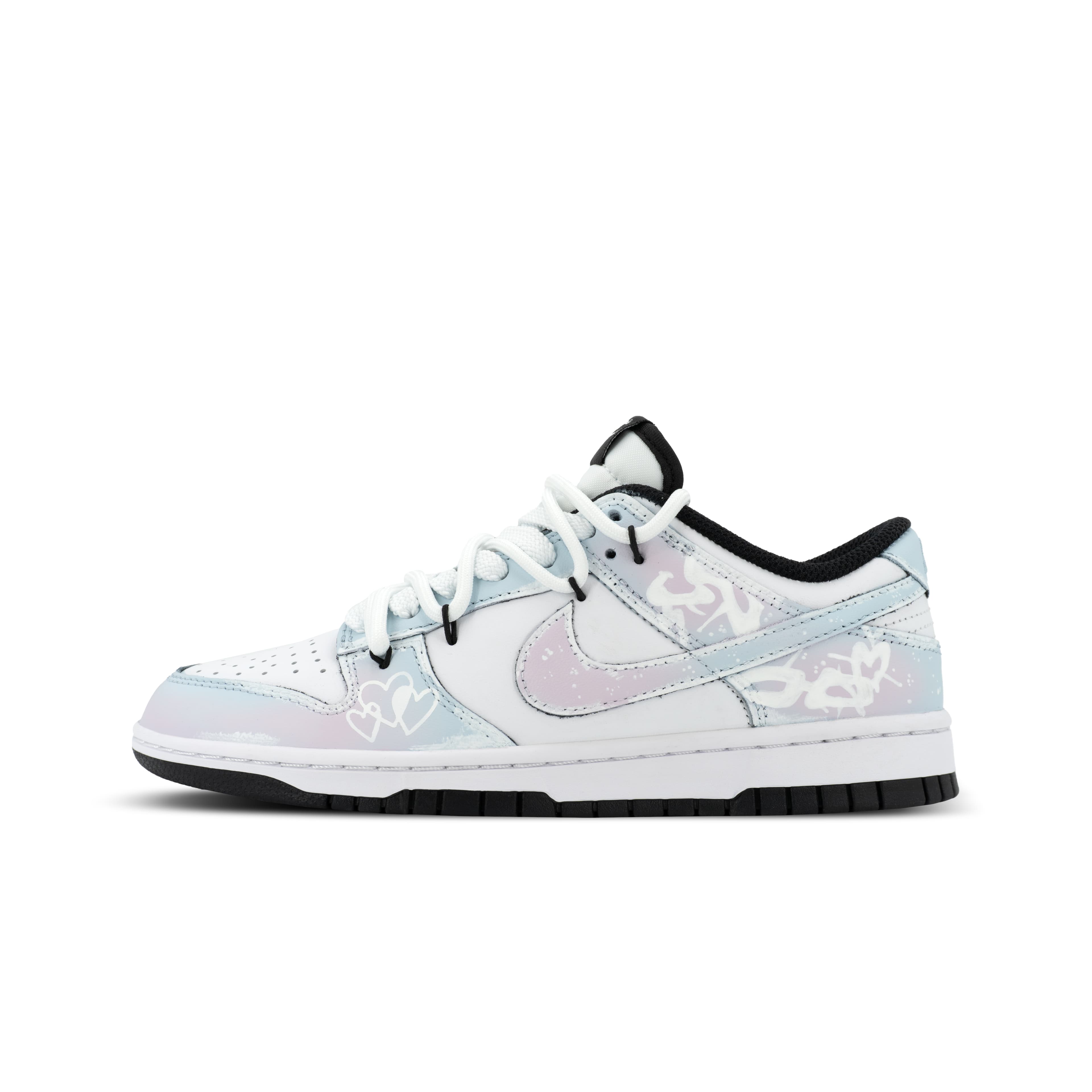 Custom Sneakers Nike Dunk Starry Mischief XJDD Love Lock Trend Fashion Versatile Casual Sweet Youthful Cute Goddess Premium Graffiti Gradient Deconstructed Dual Laces Low-Top Skate Shoes Unisex White Pink
