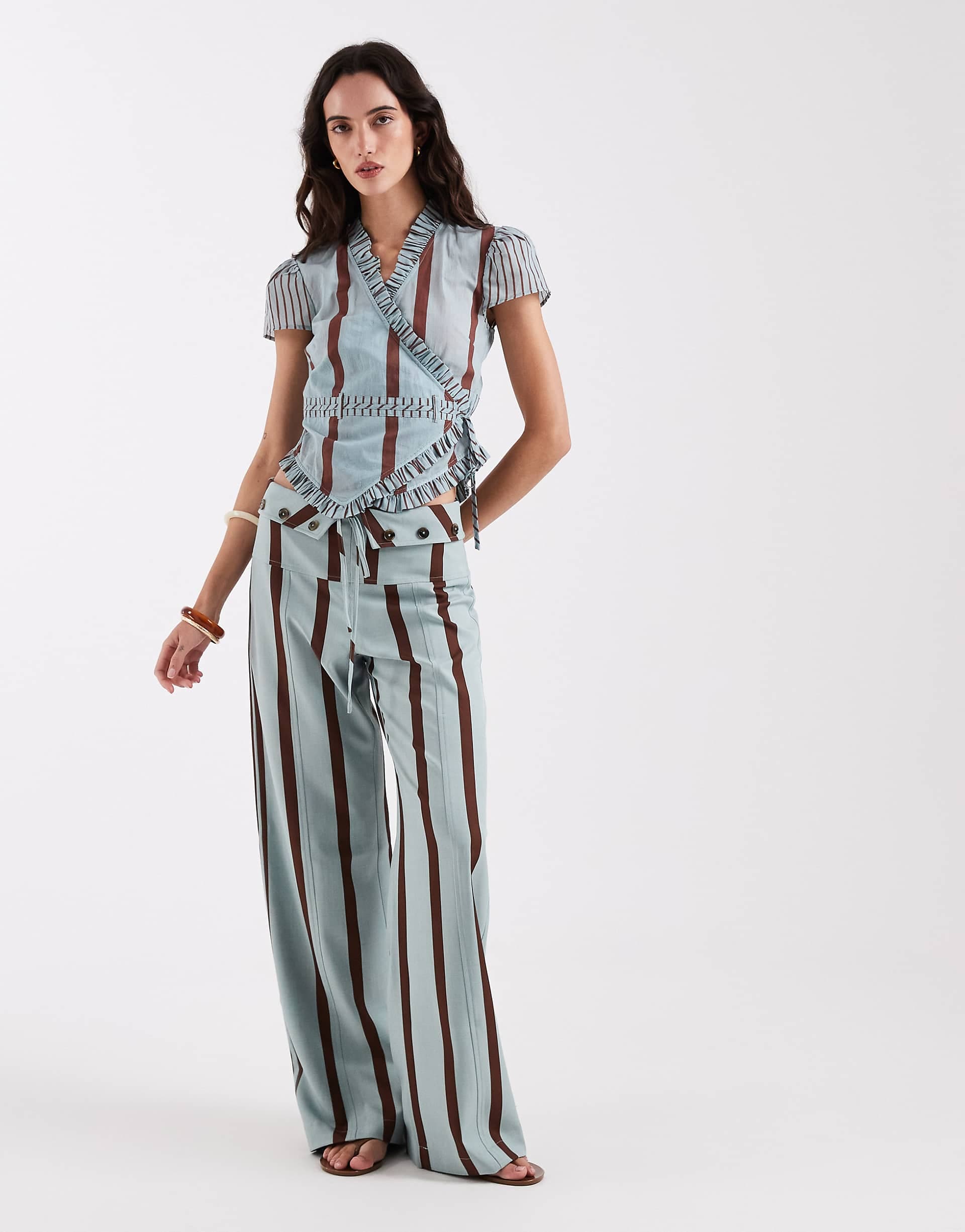 Laagam tashi straight flow pants in turquoise stripes