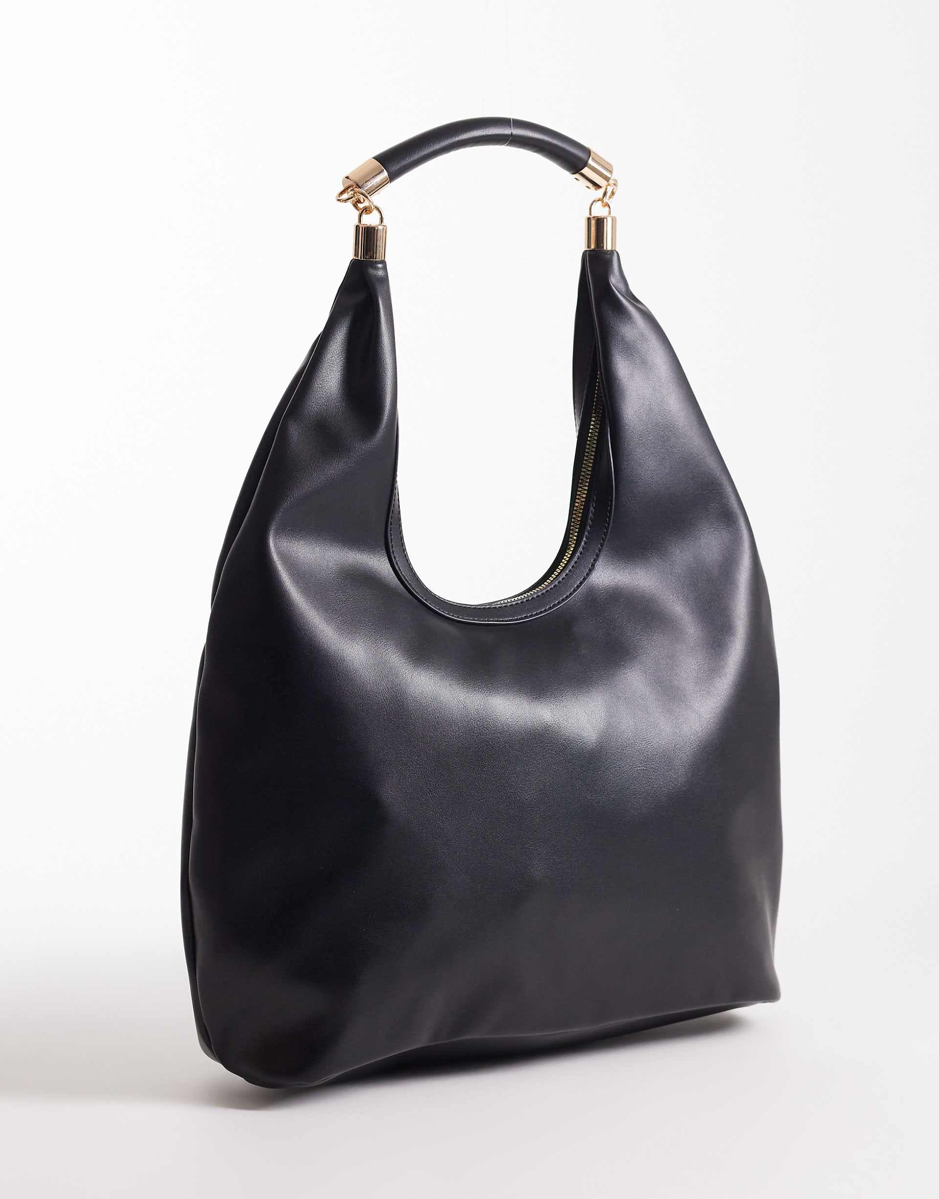 ASOS DESIGN scoop tote bag with hardware handle in black