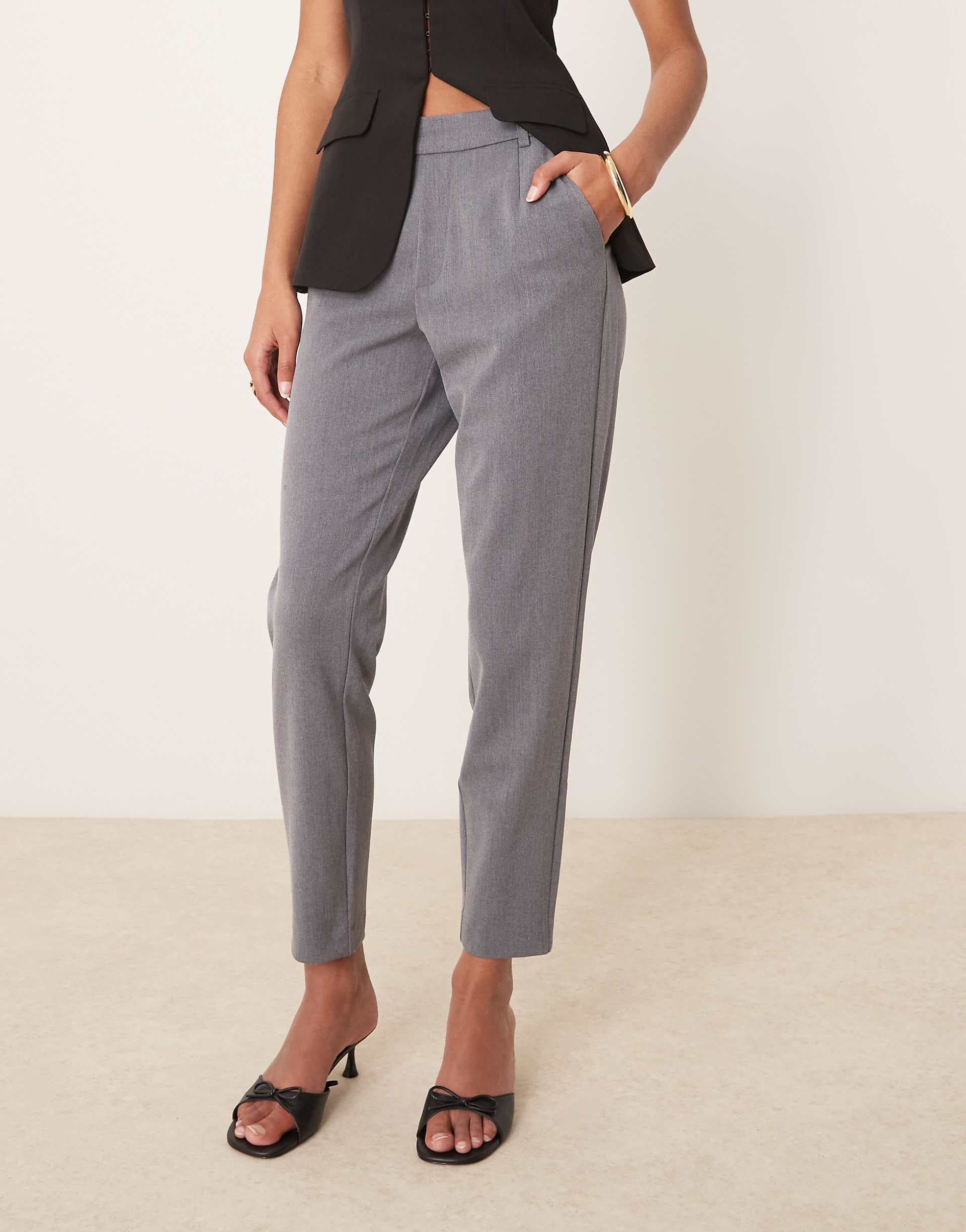 VILA mix & match slim tailored pants in medium gray melange