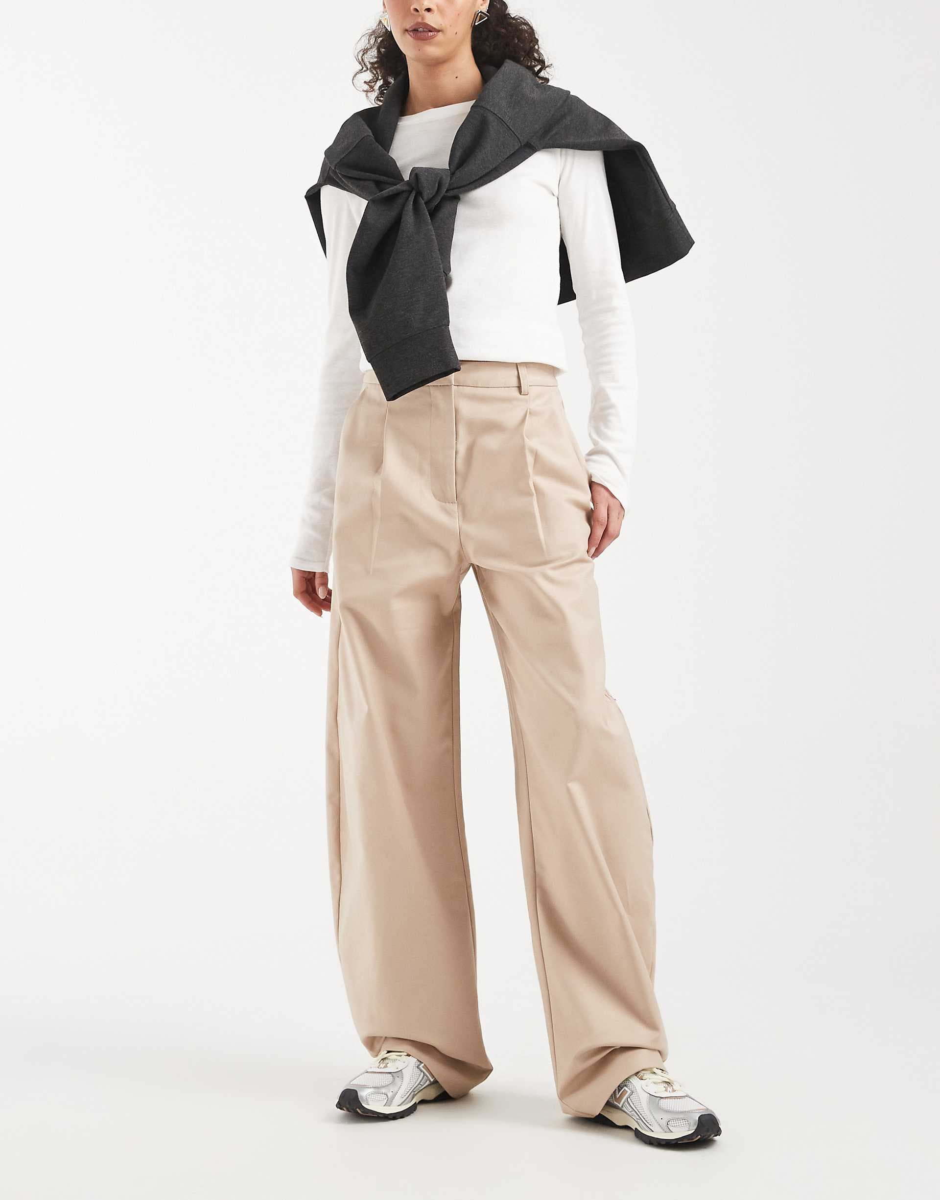 ASOS DESIGN tailored cotton sateen barrel leg pants in taupe
