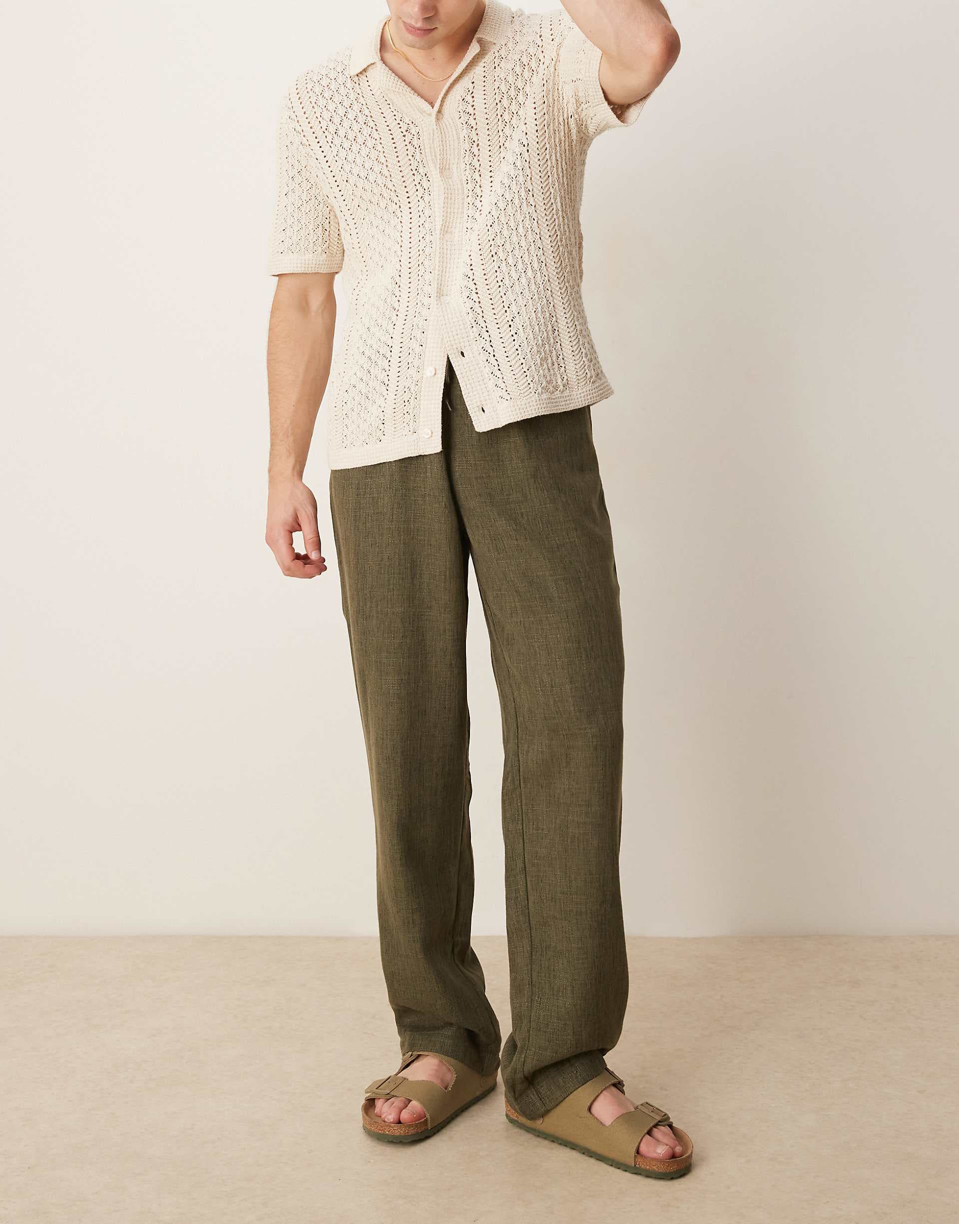 ASOS DESIGN baggy pants with drawstring in khaki