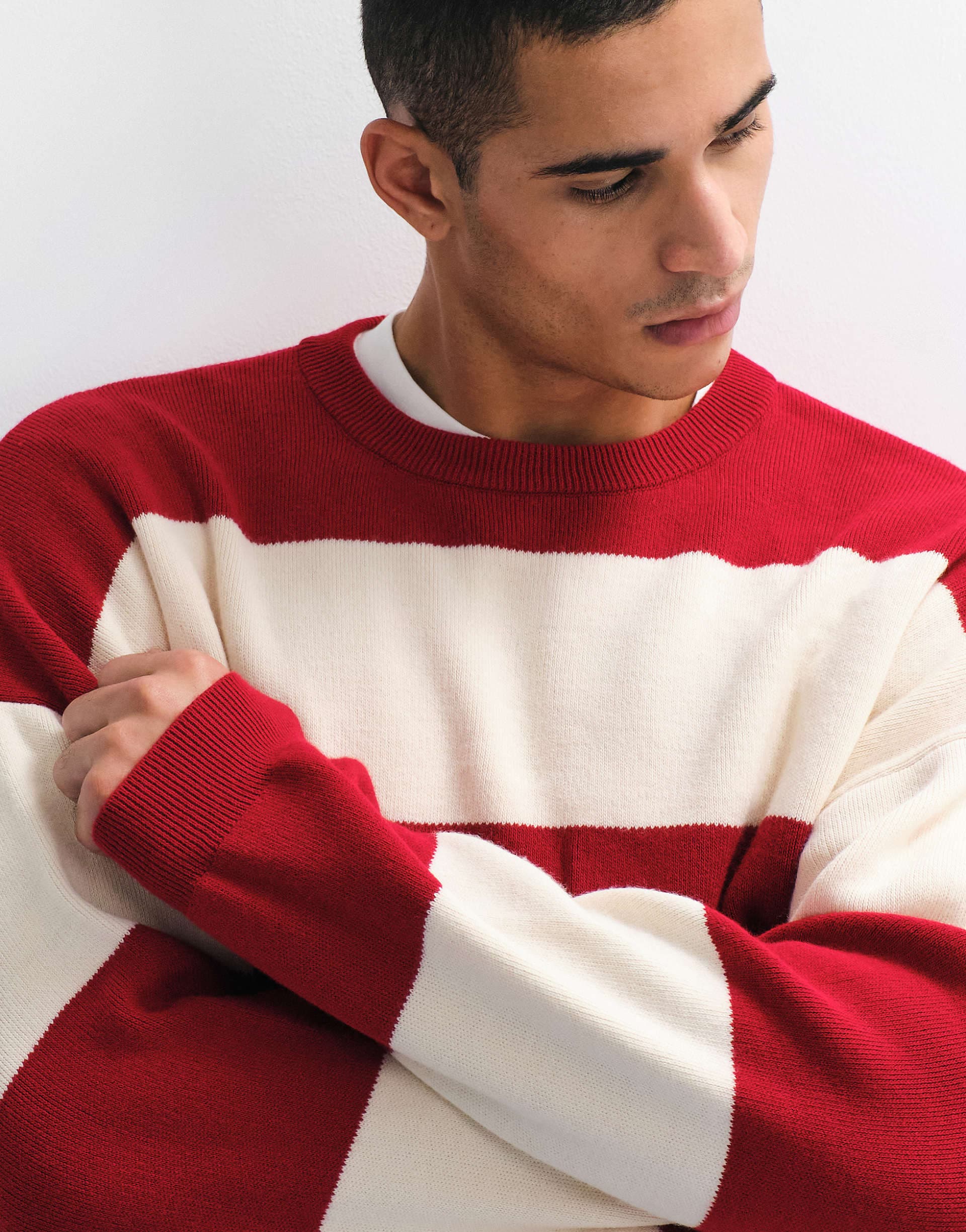 ASOS DESIGN oversized knit striped sweater in red and ecru