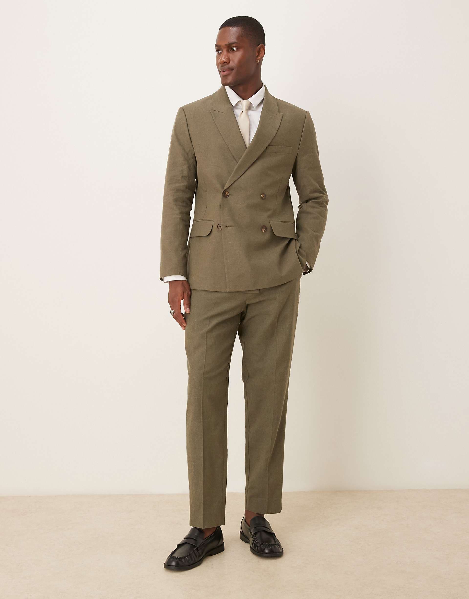 Abercrombie & Fitch classic linen blend suit pants in olive green - part of a set