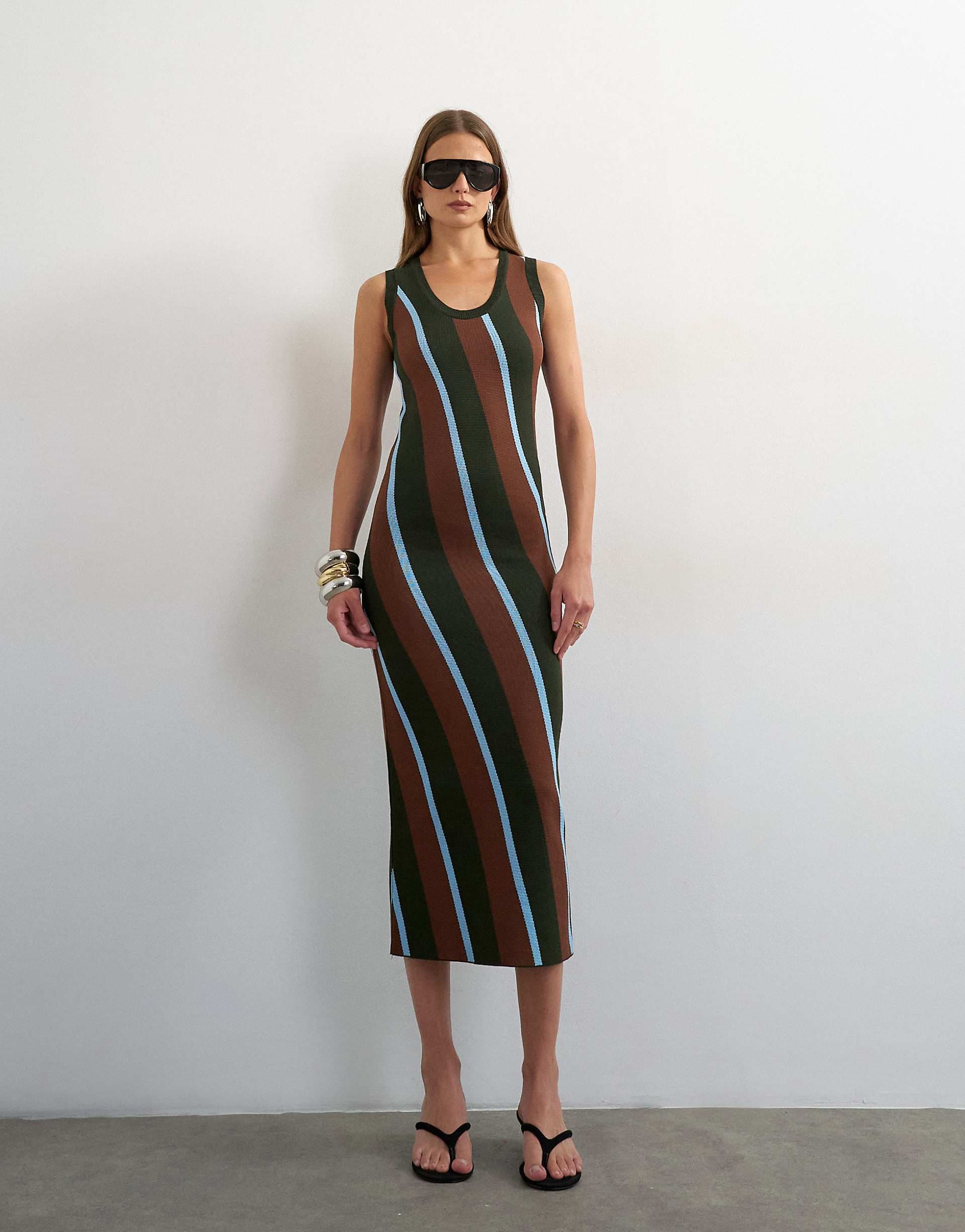 Topshop knit sleeveless stripe maxi dress in multi