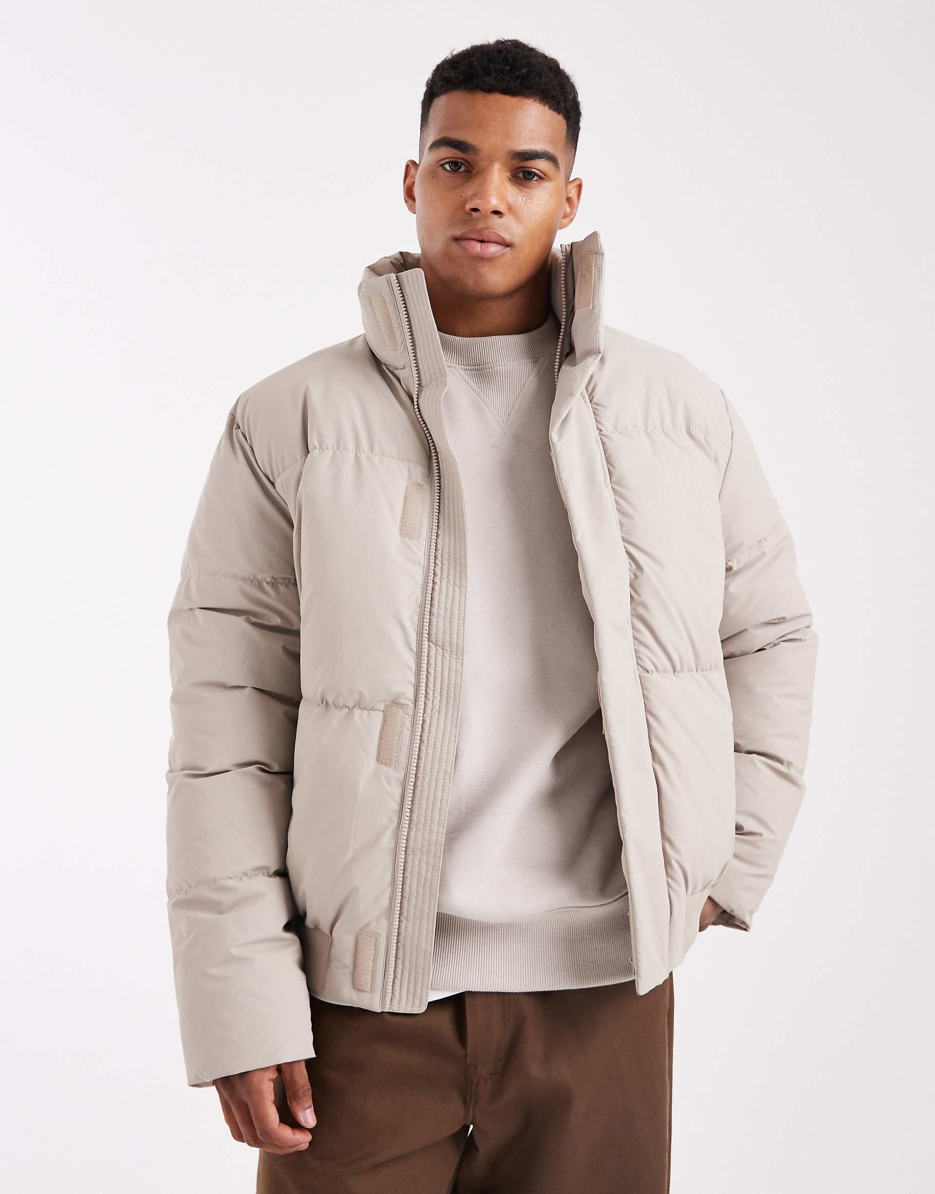ASOS DESIGN puffer jacket in stone