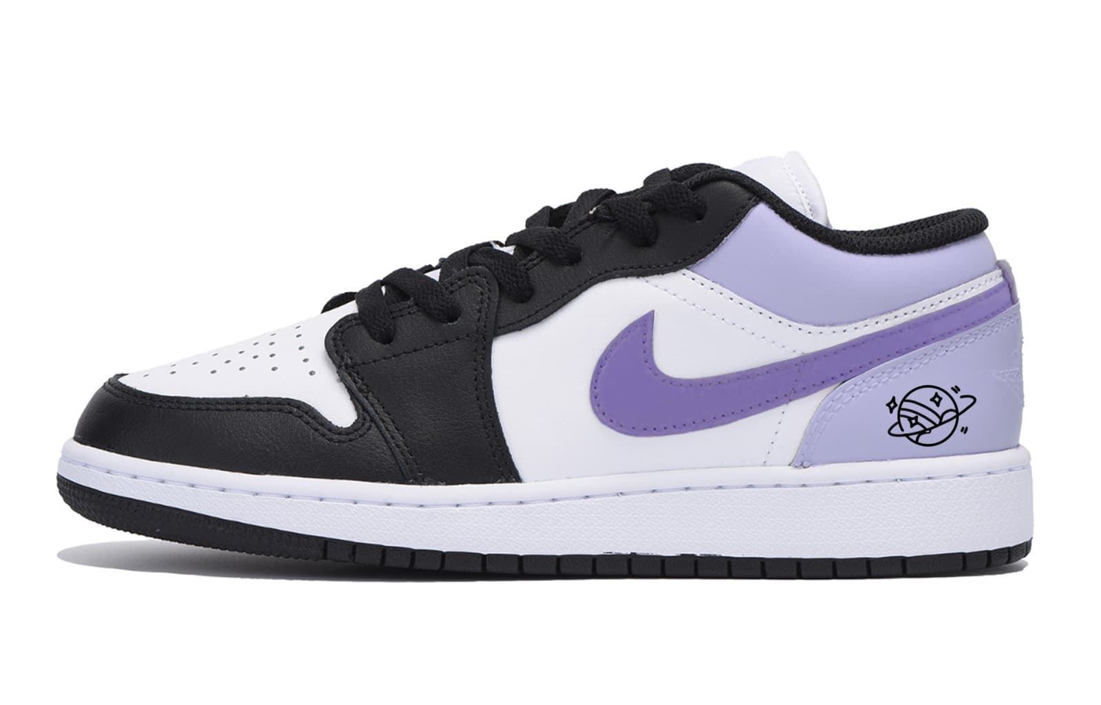 Jordan Air Jordan 1 Puppy Fragment Anti-Slip Wear-Resistant Low-Top Vintage Basketball Shoes Women's Black Purple