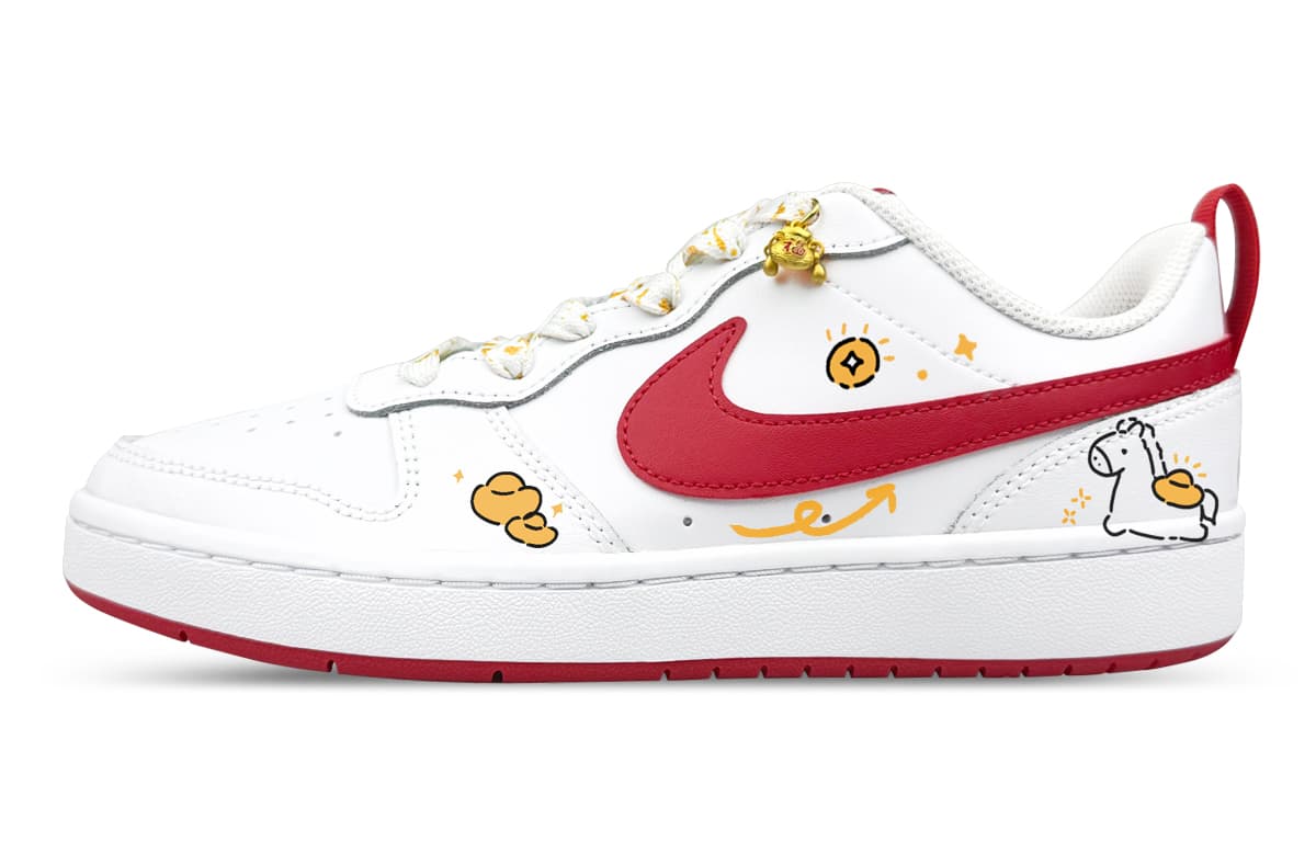 Custom Sneakers Nike Court Borough 2 ZY Money Bag Horse Divine Steed Brings Fortune Hand-Painted Graffiti Ingot Fortune Attracting Year of the Horse Cartoon Pendant Decoration Gradient Low-Top Casual Shoes Women's