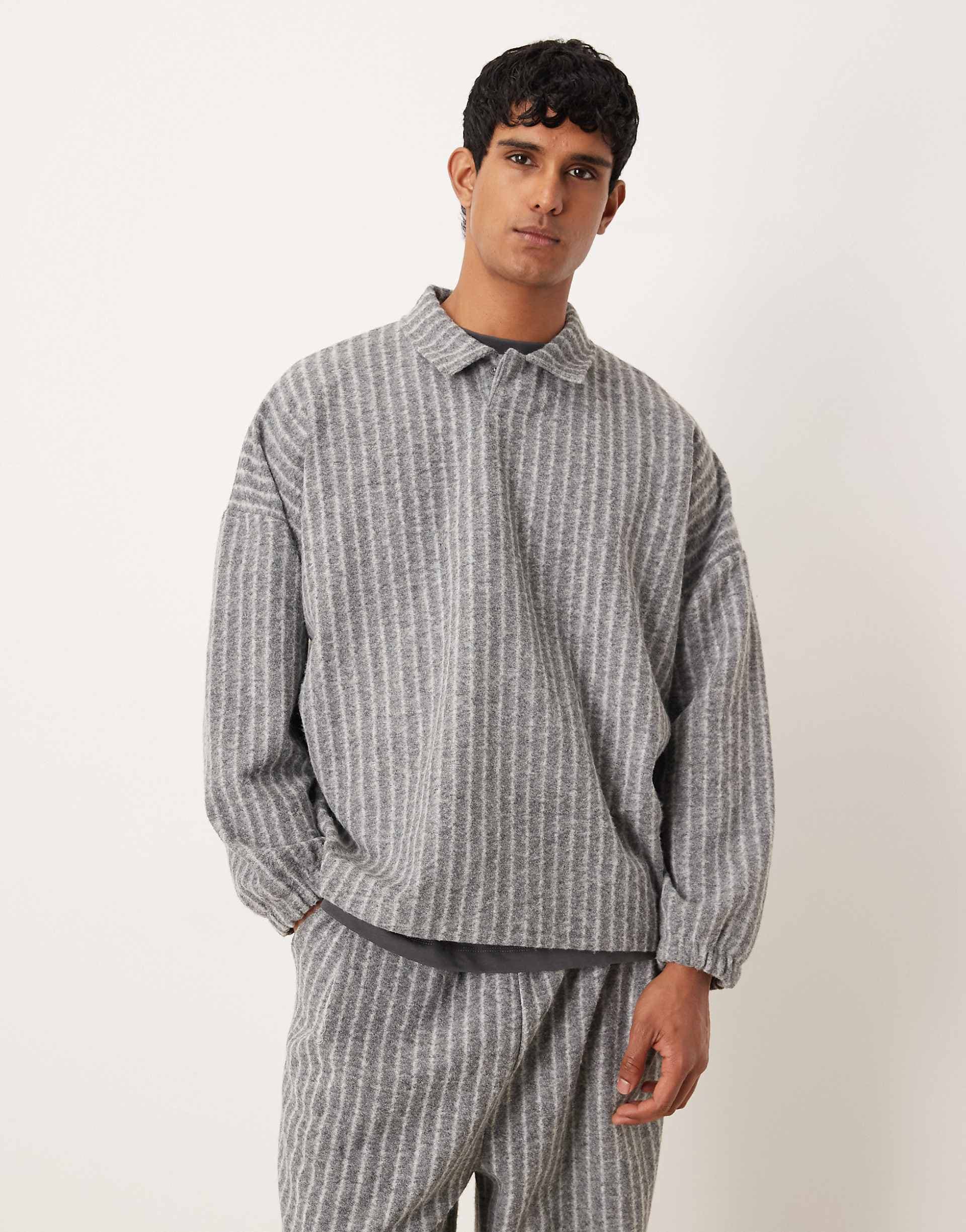 ASOS DESIGN relaxed wool blend polo sweatshirt in gray - part of a set