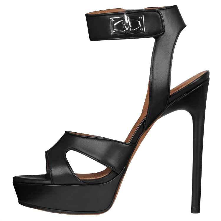 Givenchy Shark Lock Leather Buckle Open-Toe Single Strap Sandals Women's Black