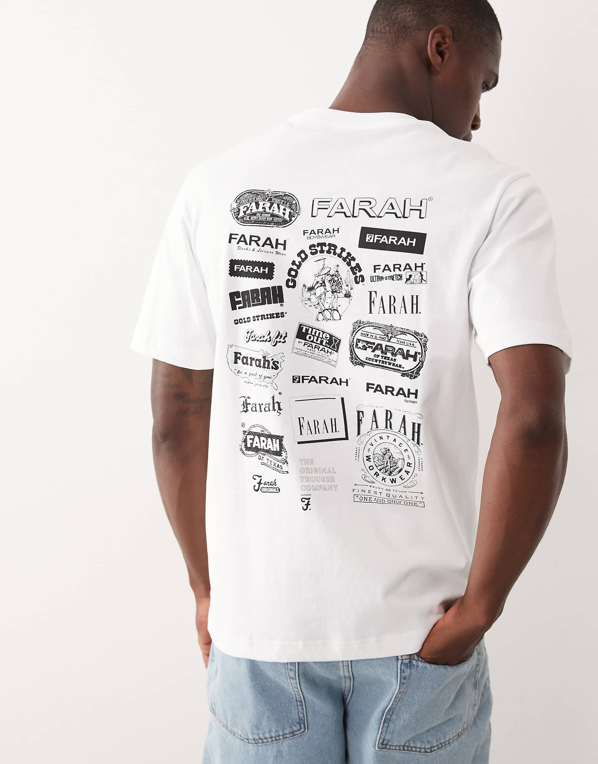 Farah Tilsworth graphic logo t-shirt with chest and back print in white
