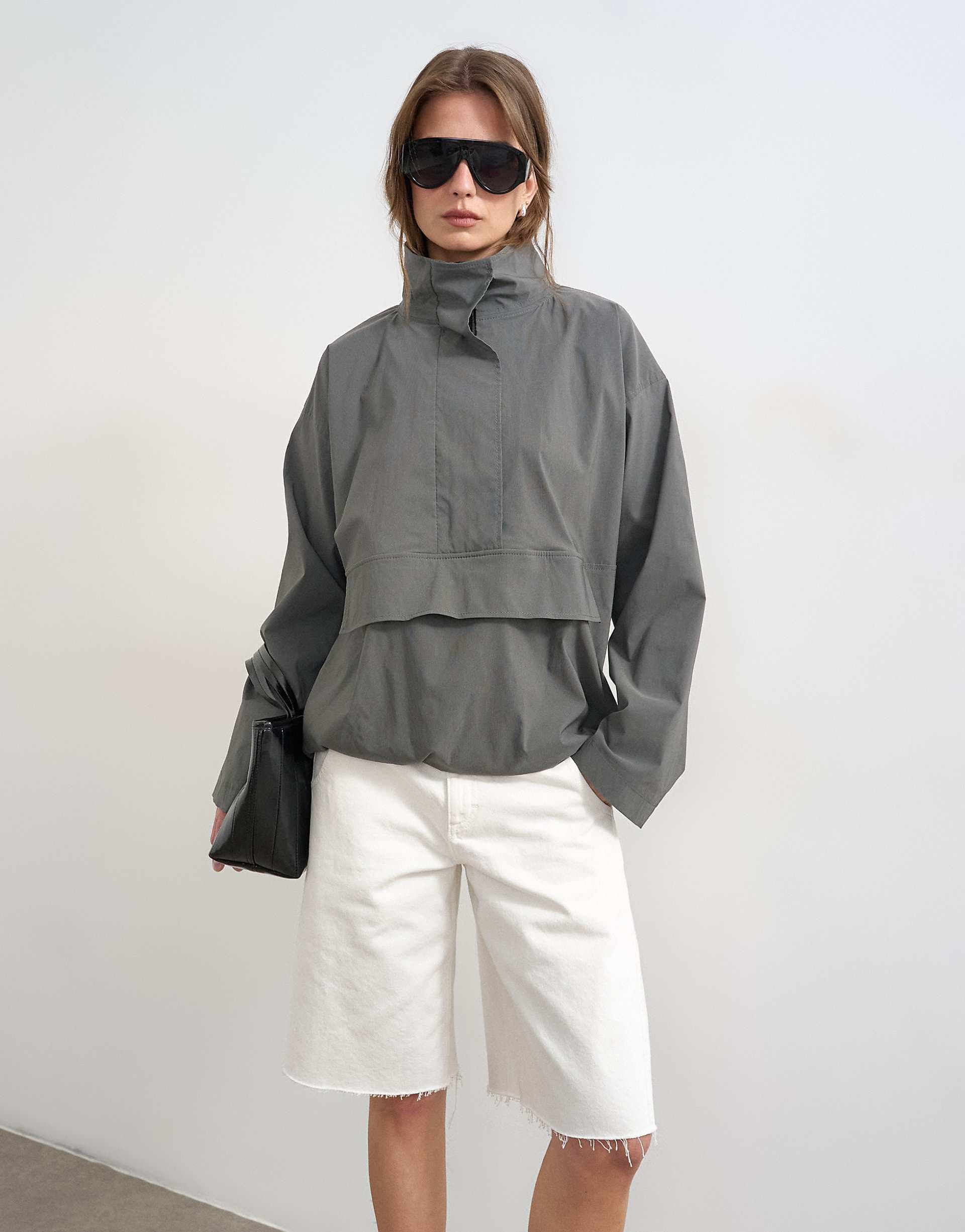 Topshop techy funnel neck jersey track top in slate