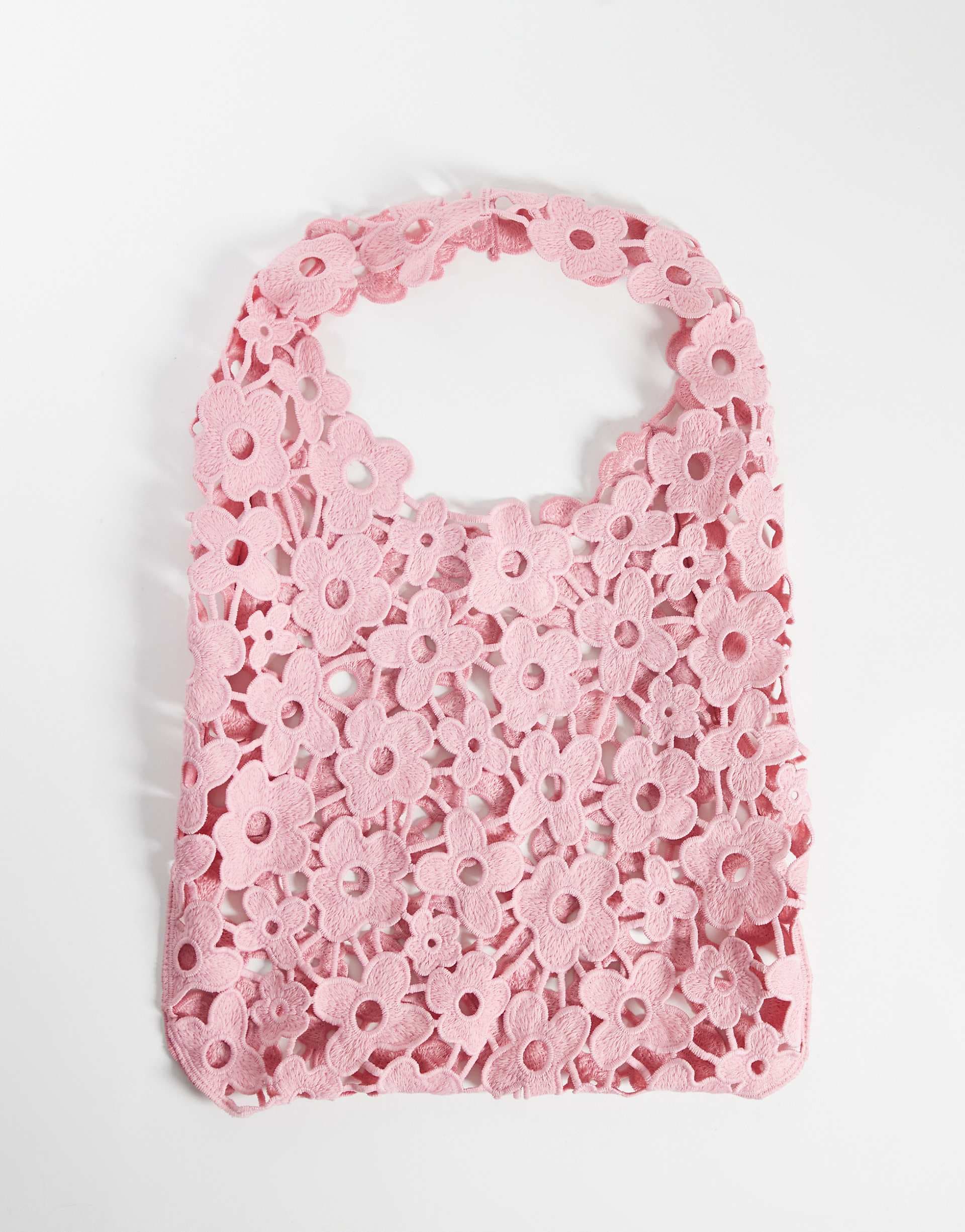 Pieces floral lace slouchy bag in light pink