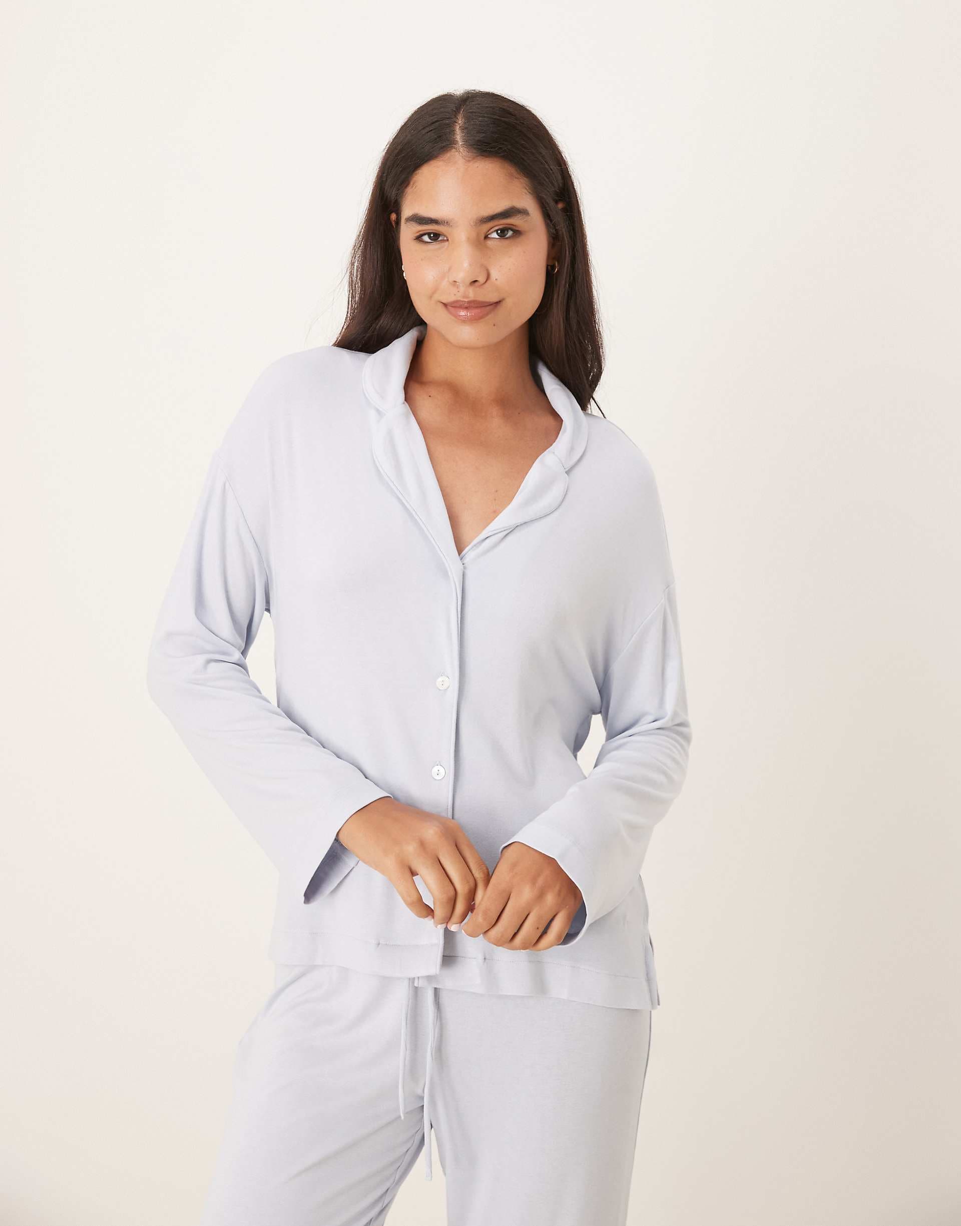 Gina Tricot mix and match soft long sleeve pajama shirt in light blue