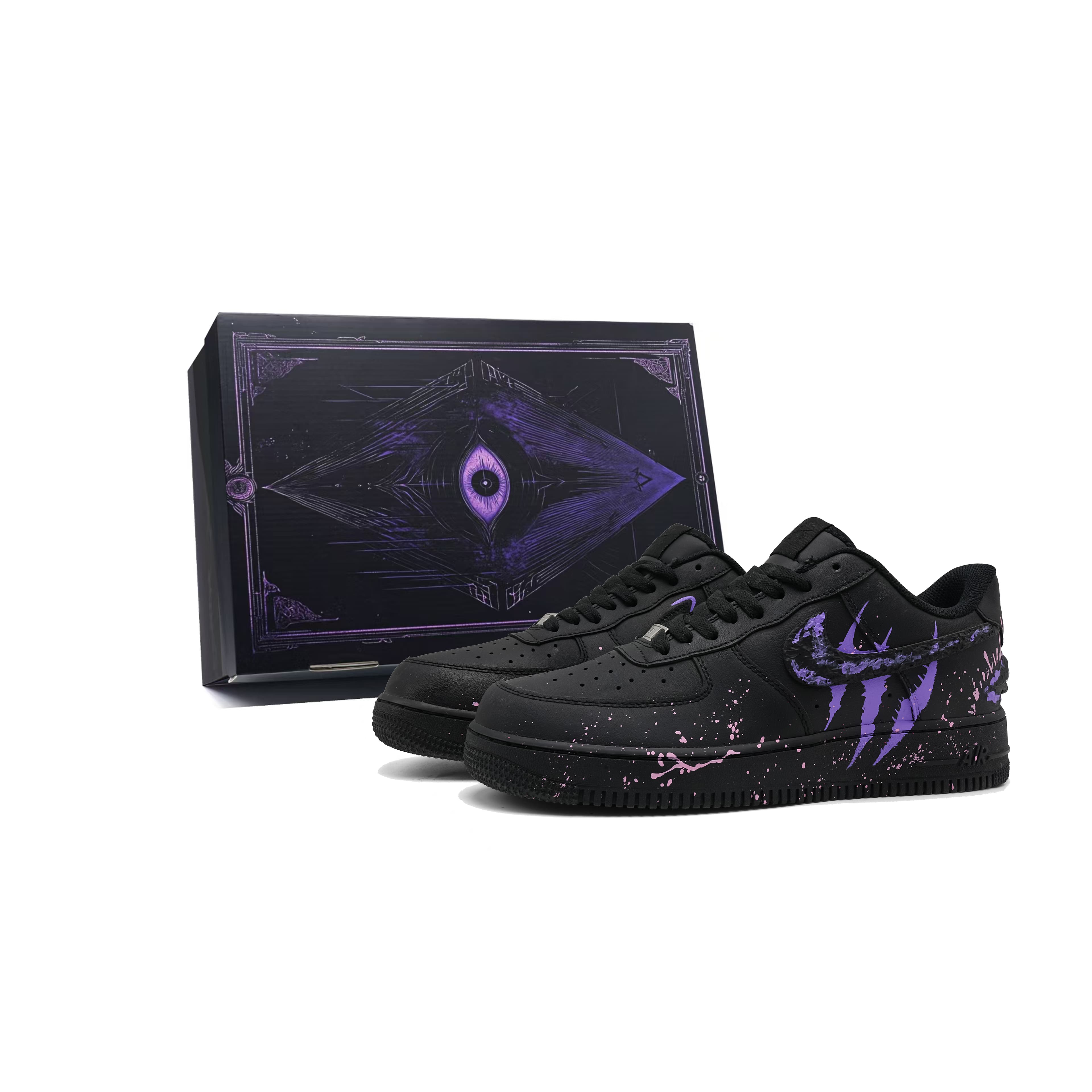 Custom Sneakers Nike Air Force 1 07 'Black Warrior' Demon Contract Time Crack Retro Wear-Resistant Box Low-Top Sneakers Unisex Black Purple