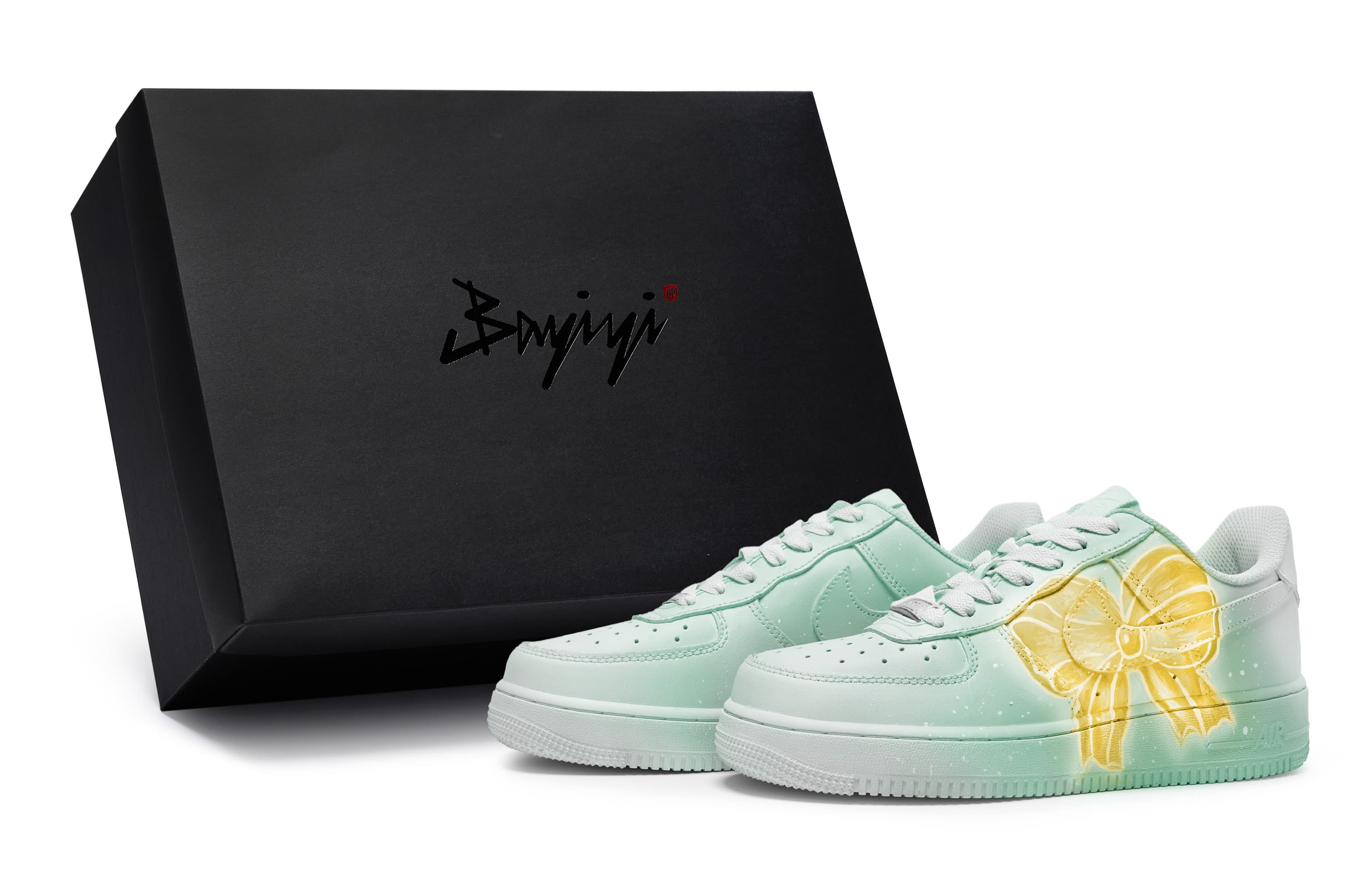 Nike Air Force 1 LOW 811 Manufacture Girl's Bow Green Special Shoe Box Low-Top Skateboard Shoes GS Green Yellow