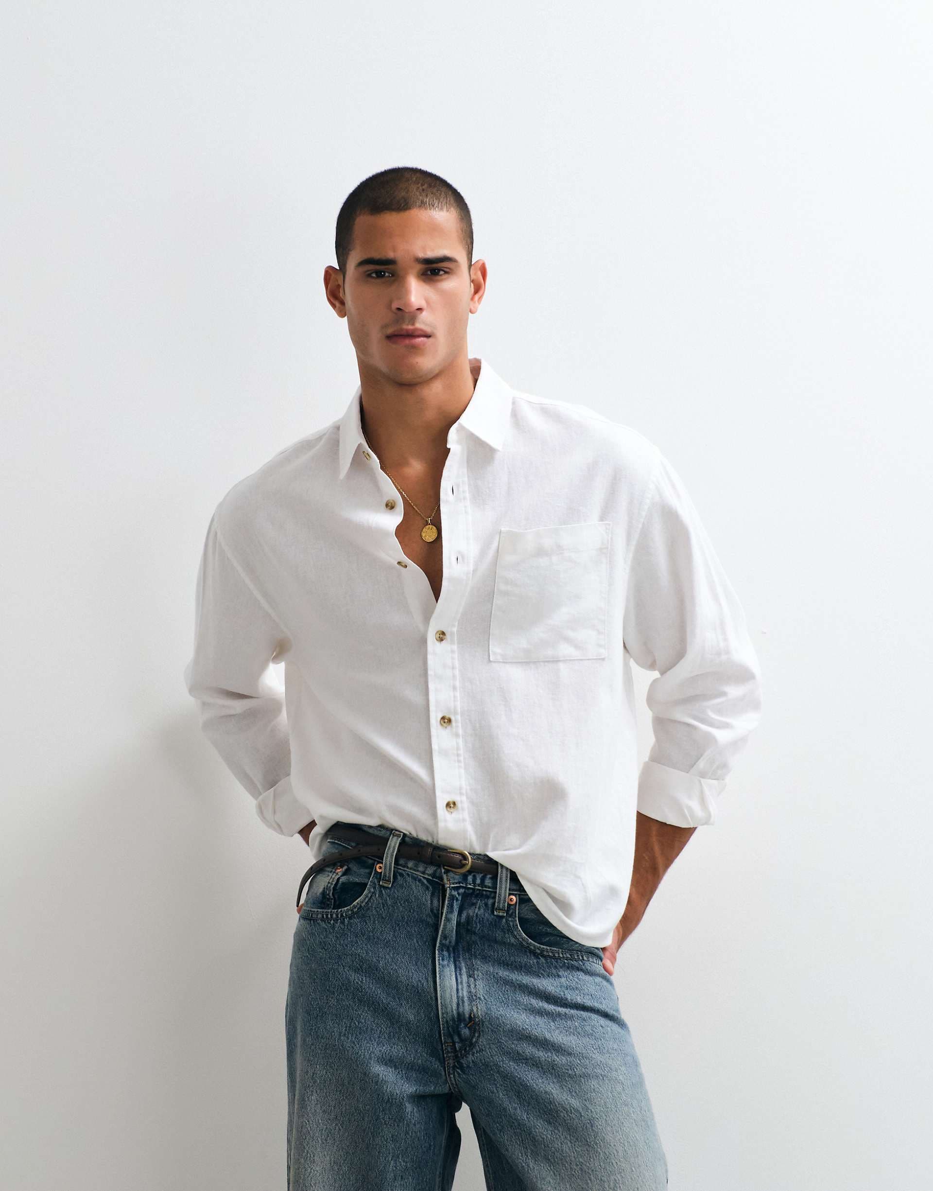 ASOS DESIGN oversized linen blend shirt in white