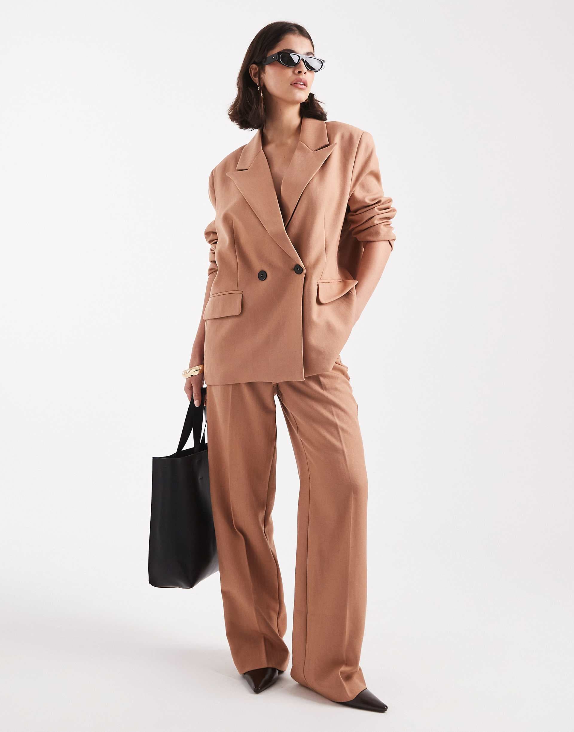 Vero Moda tailored herringbone wide leg pants in mocha - part of a set