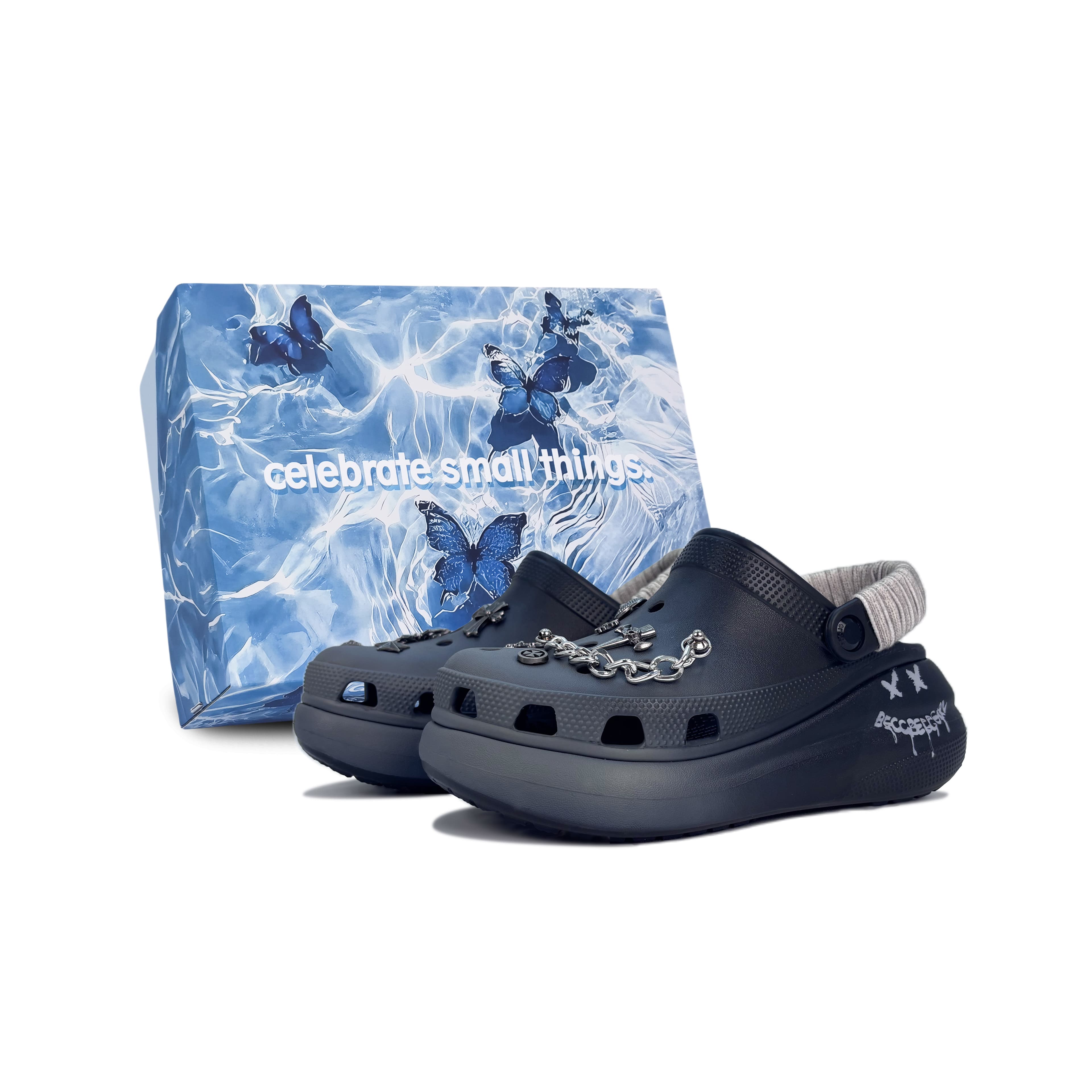 Crocs EVA Classic Crush 'Gothic Anthem' Gift Box Gothic Trend Street Graffiti Punk Style Trendy Fashion Clogs Unisex Black