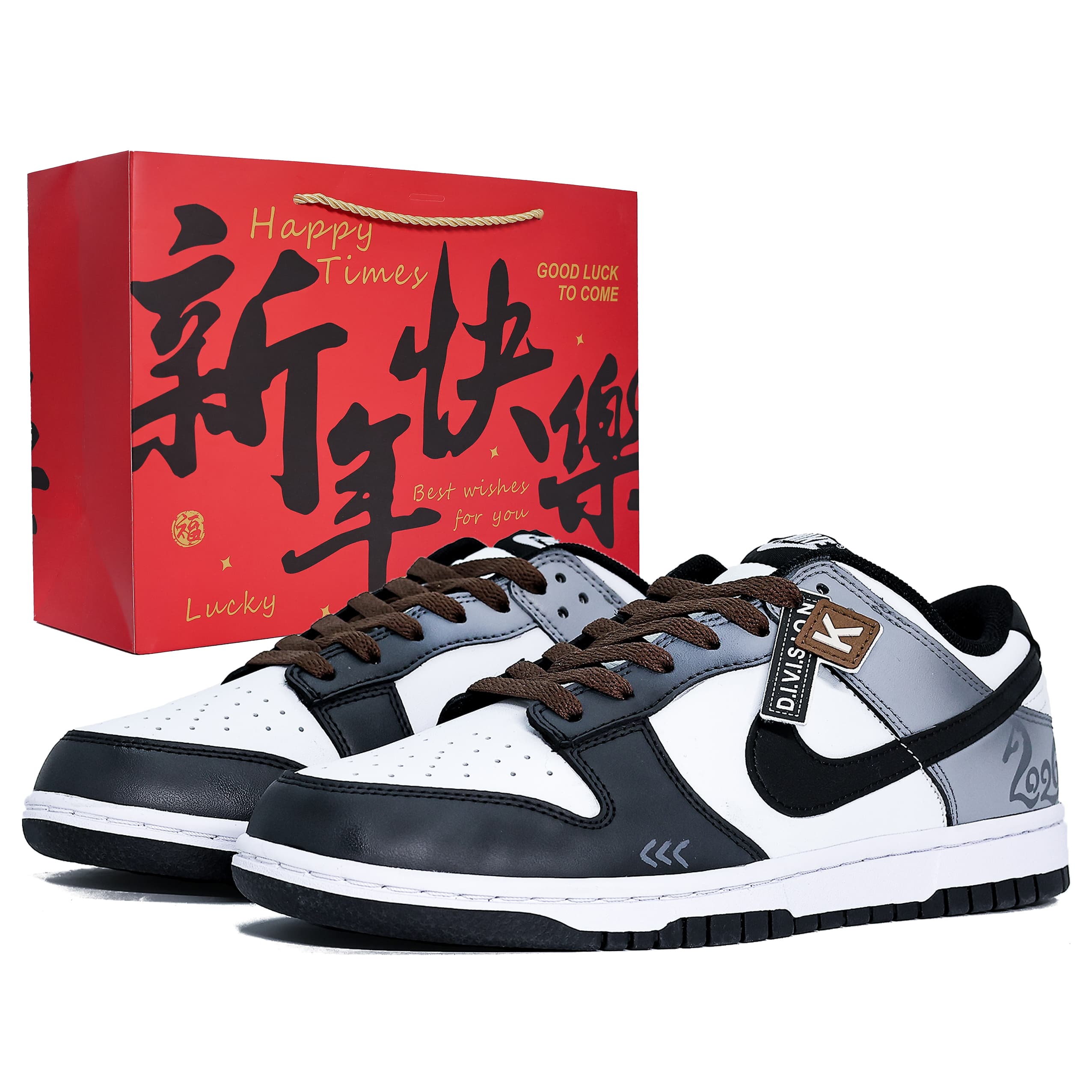 Custom Sneakers Nike Dunk 'Galloping Clouds' Year of the Horse Gift Bag Edition Fashion Roaming Versatile Cushioned Wear-Resistant Low-Top Skate Shoes Unisex Light Gray