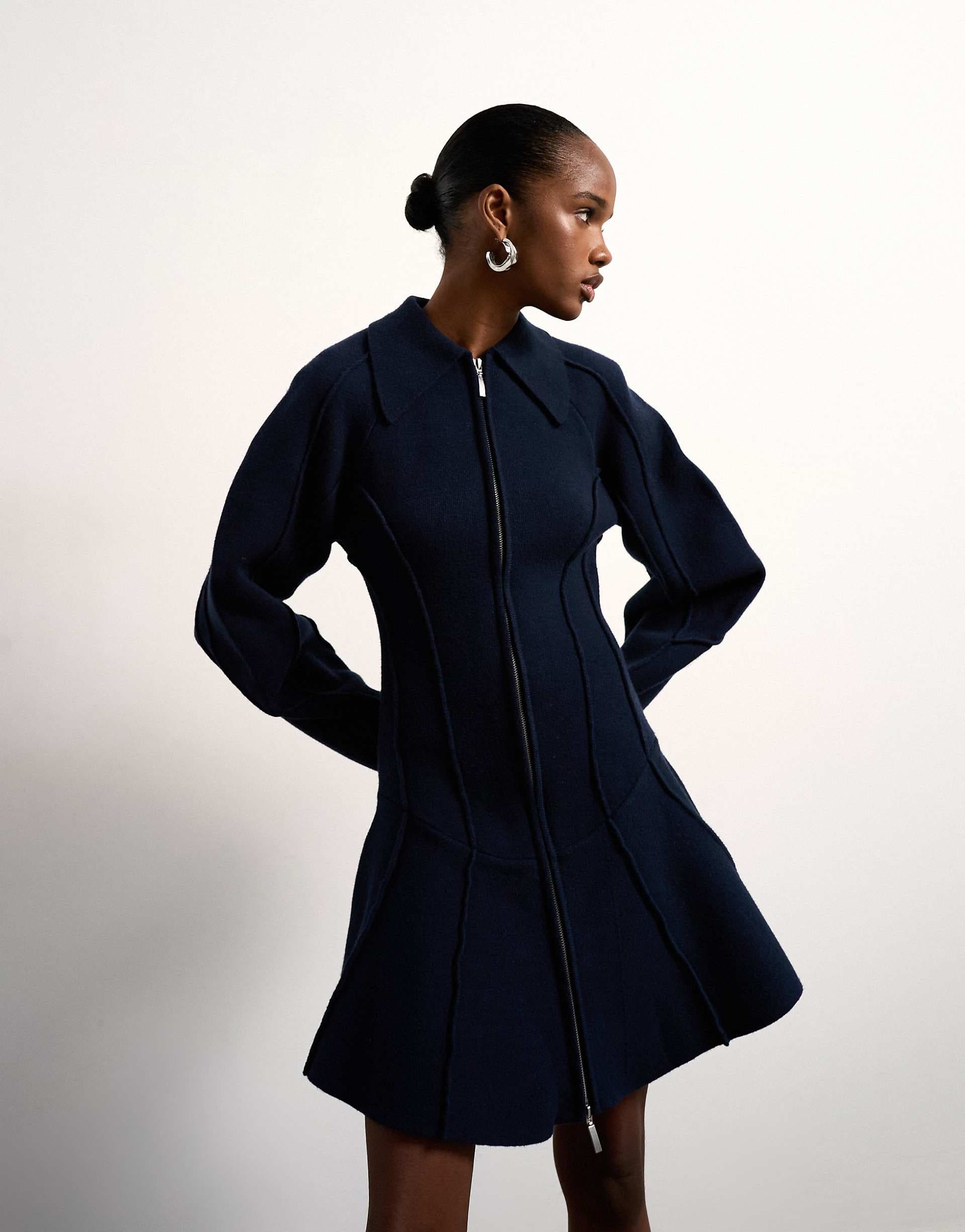 Tolu Coker x Topshop knit ovoid sleeve structured dress in navy