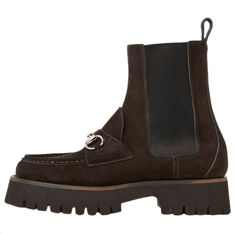 GUCCI Suede Leather Horsebit Chelsea Boots Women's Brown