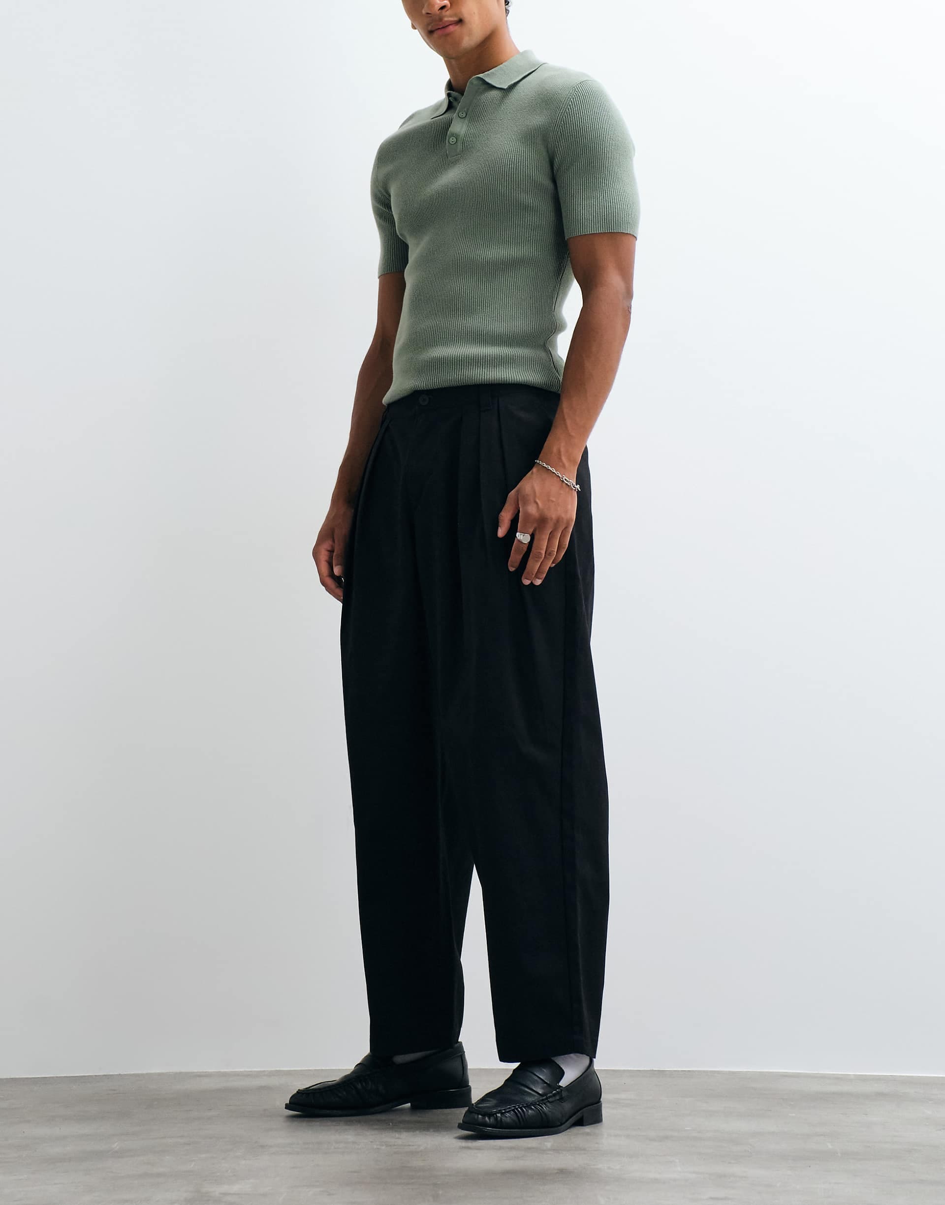 ASOS DESIGN oversized tapered pants in black with triple pleat