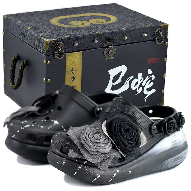Crocs Classic Clog NR 'Spring Rose Lolita' Ballet Clogs Unisex Black Silver Gift Box