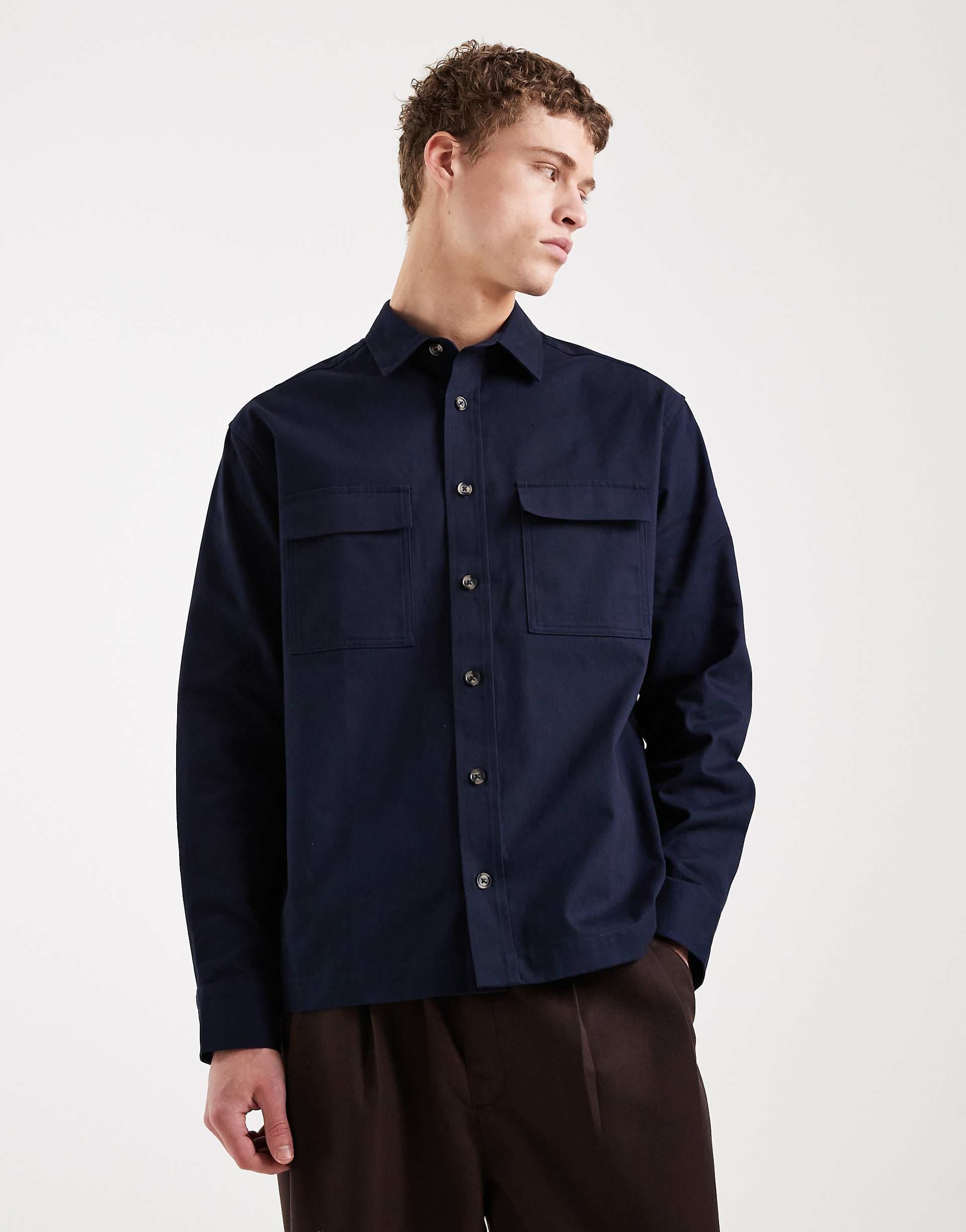 ASOS DESIGN relaxed shirt in navy