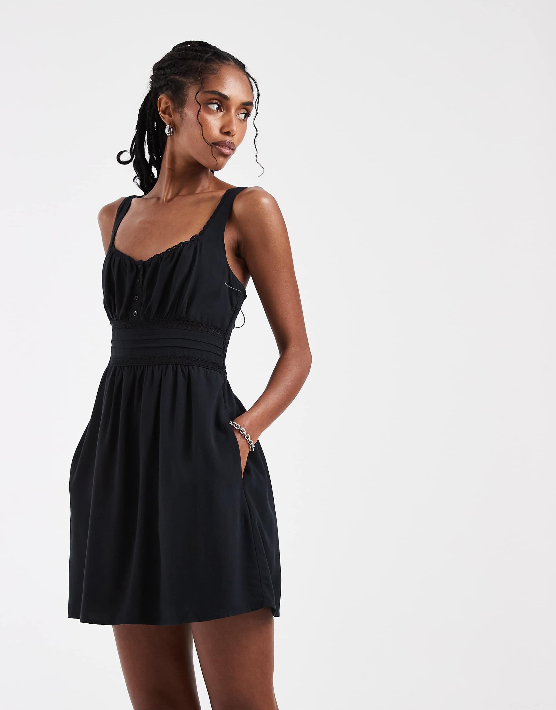 Hollister scoop neck a line mini dress in black