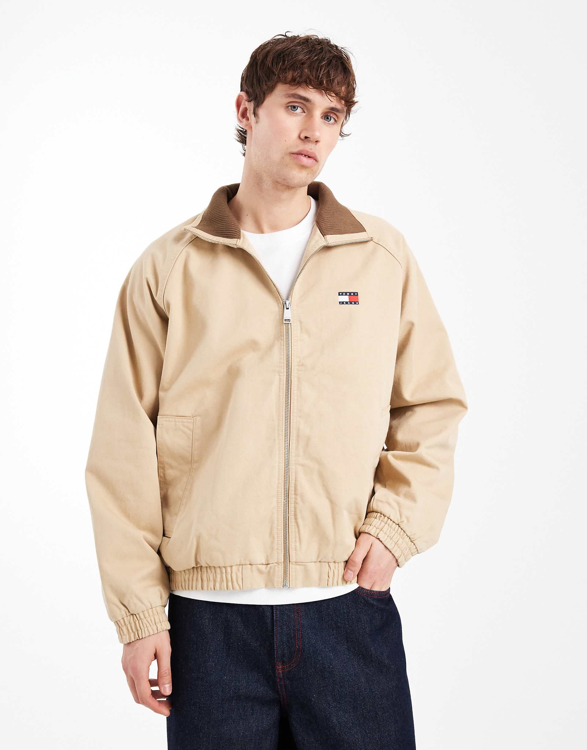 Tommy Jeans essential high neck jacket in beige