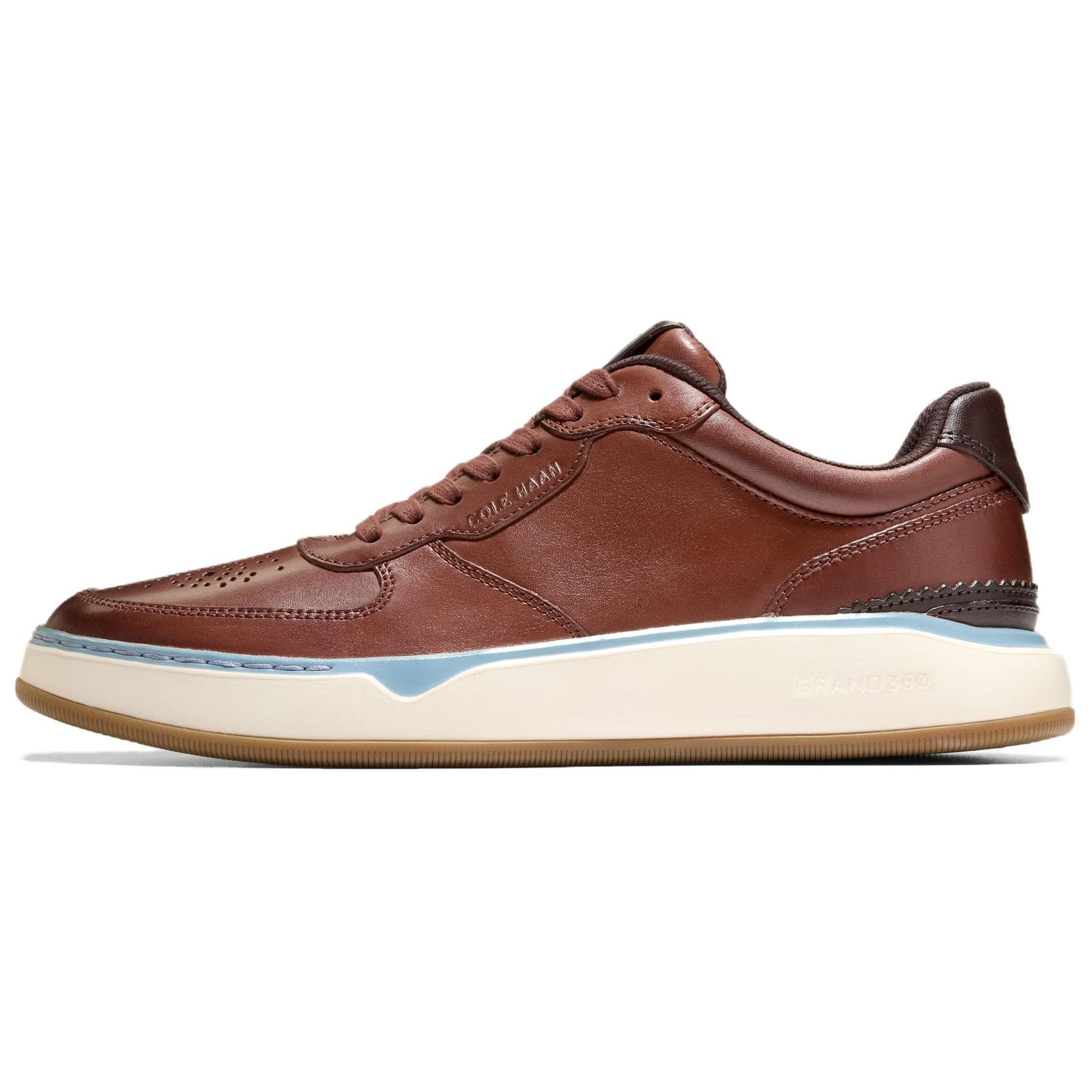 COLE HAAN Cow Leather Retro Round Toe Platform Lace-Up Low-Top Skate Shoes Men's Brown