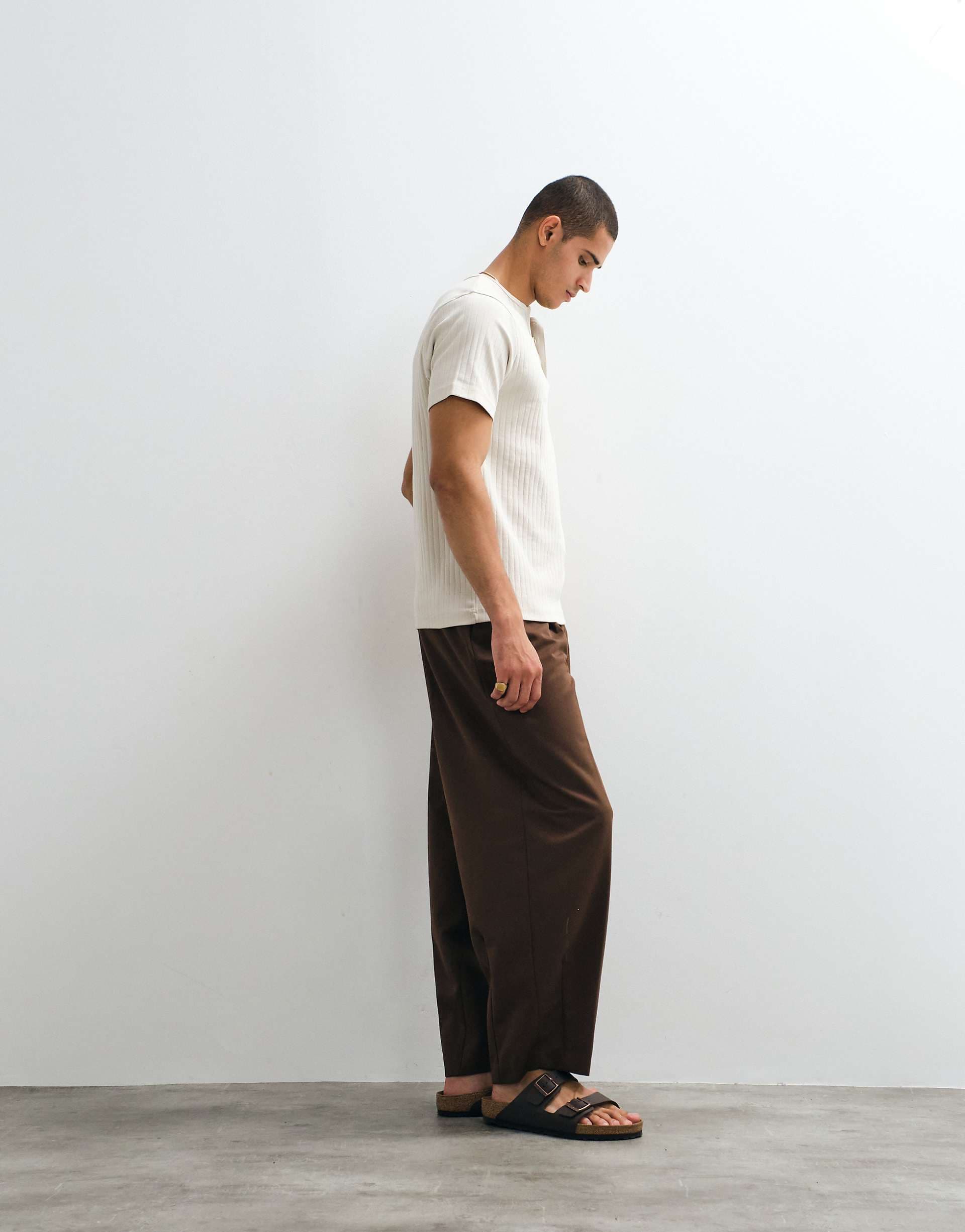 ASOS DESIGN tailored pleated wide barrel leg pants in dark brown