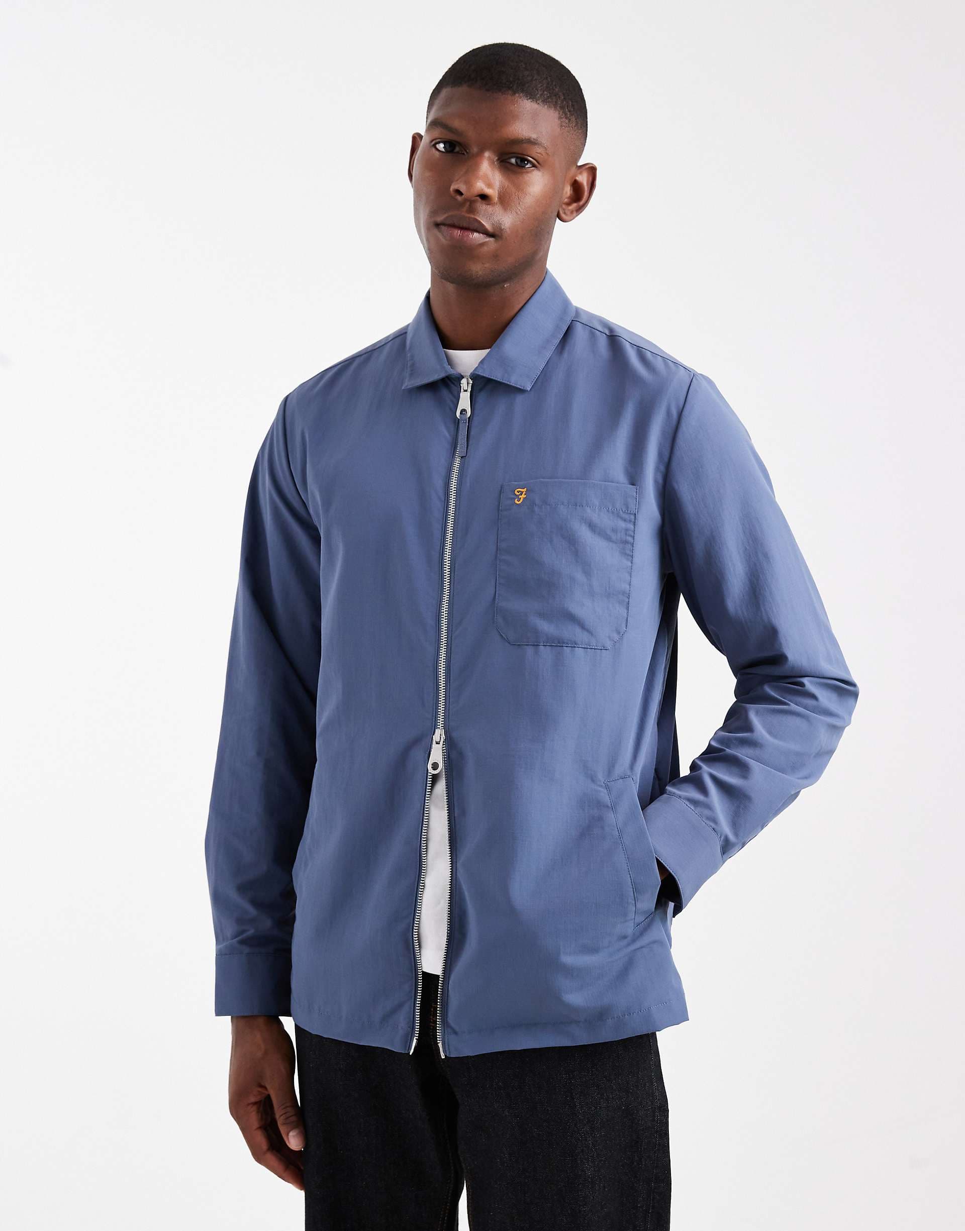 Farah fintoni zippered long sleeve shirt in blue