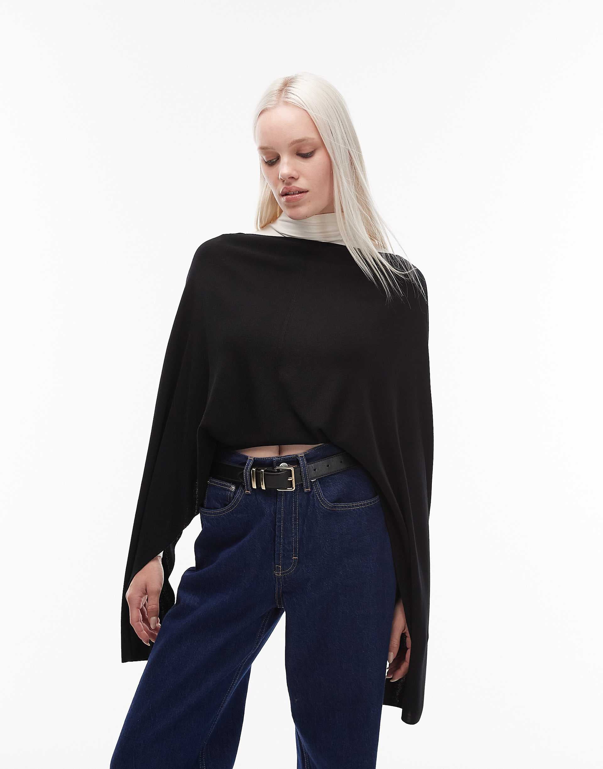 ARKET boat neck long sleeve cape top in black