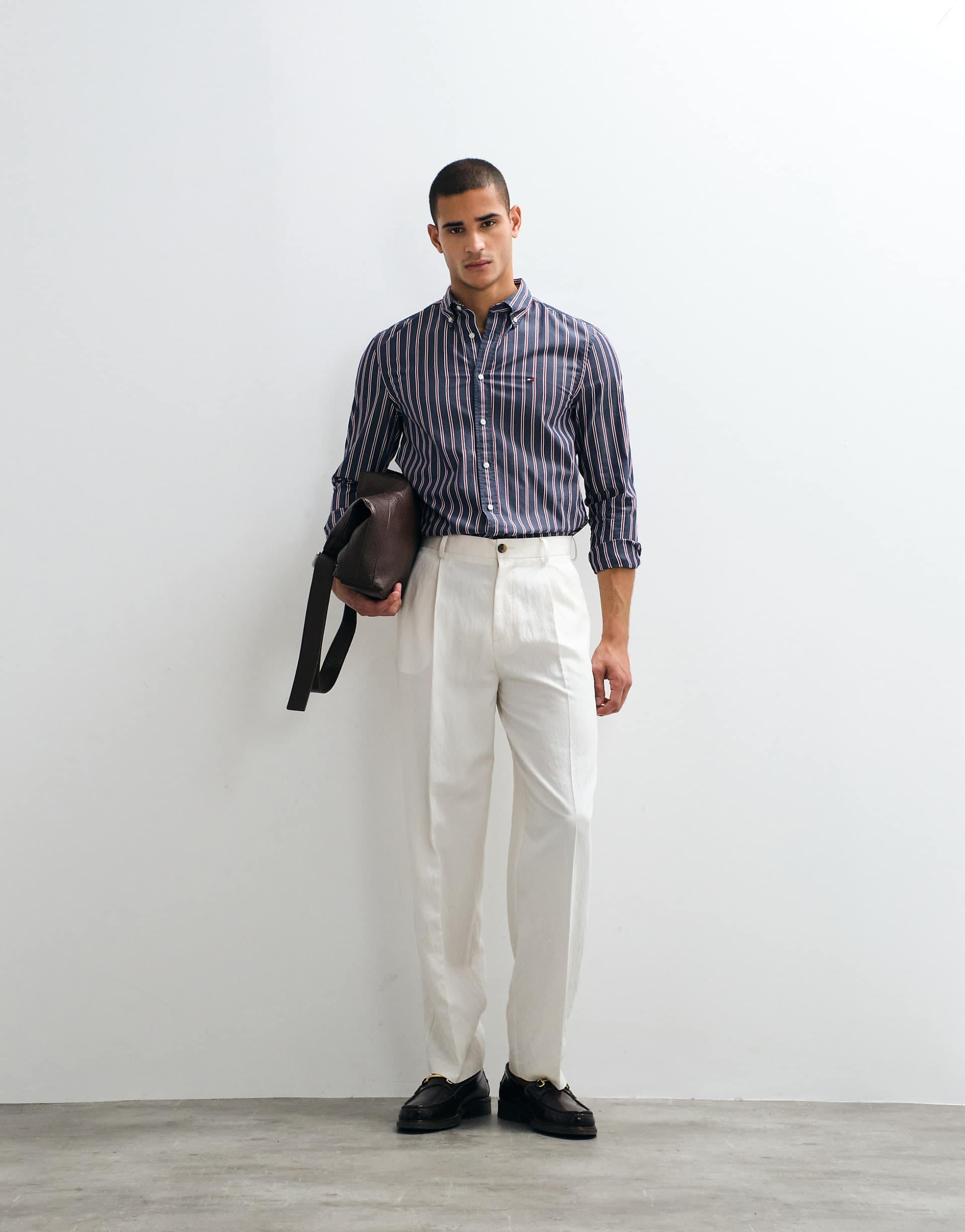 Tommy Hilfiger Cotton flex poplin shirt in navy stripe