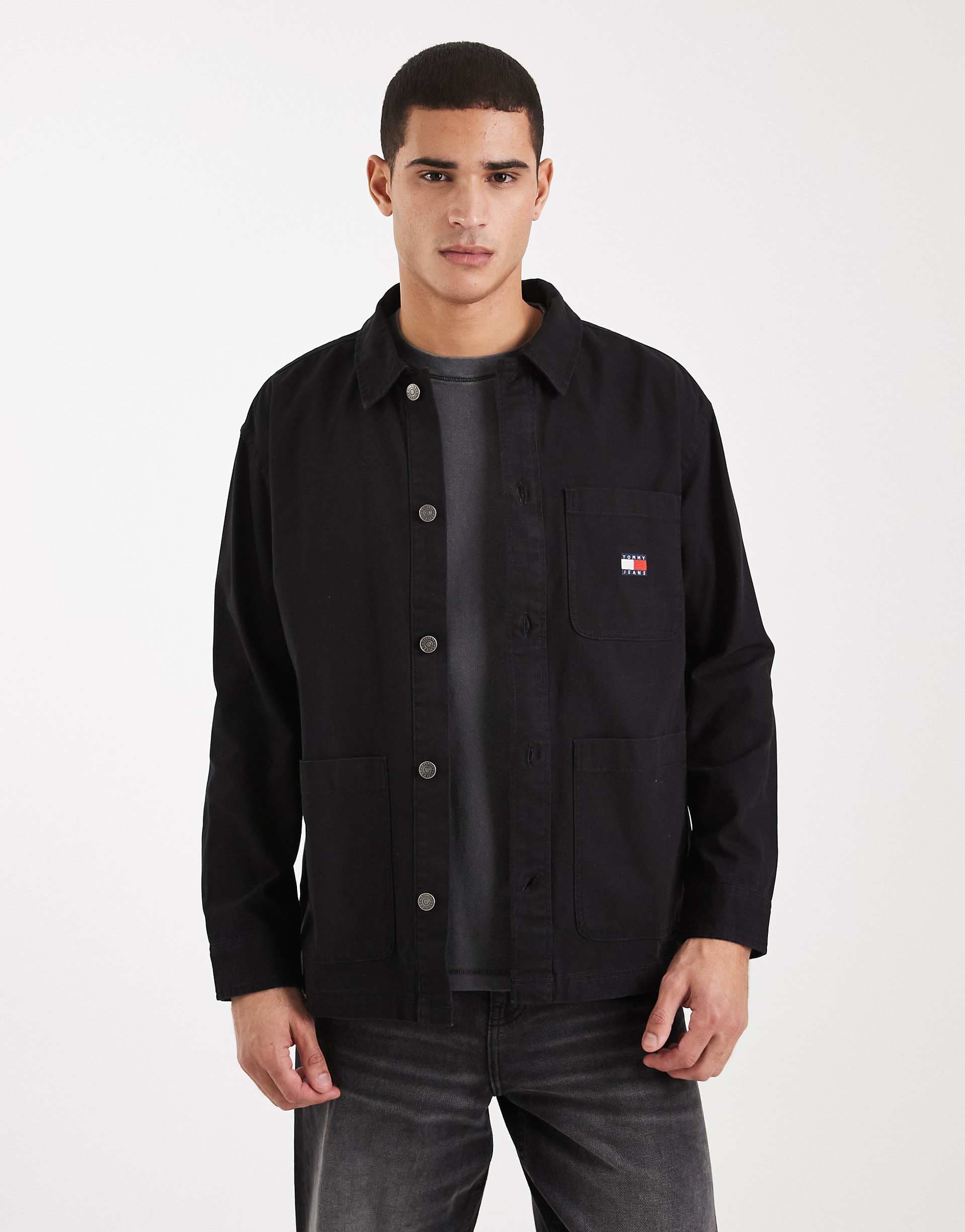 Tommy Jeans badge logo overshirt in black