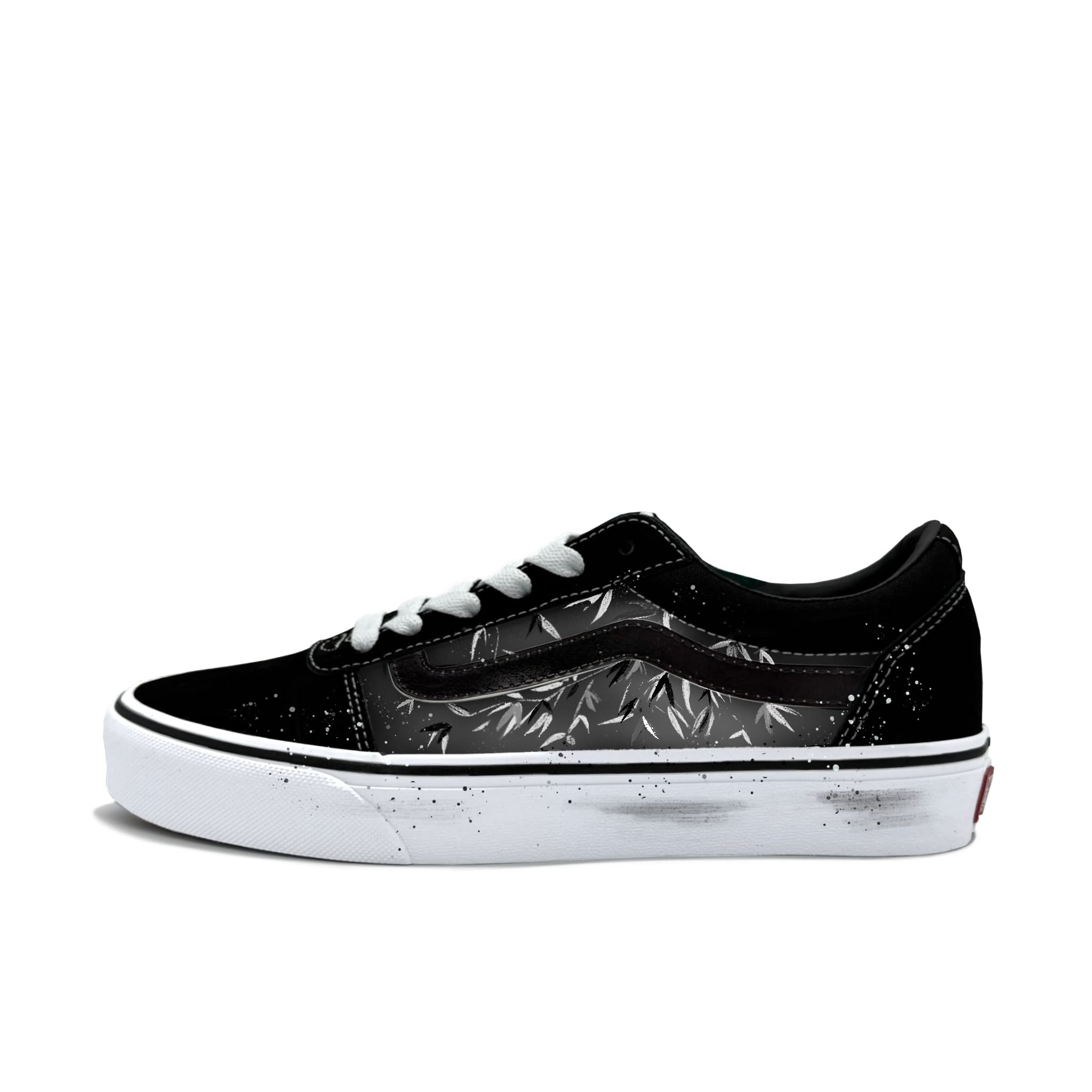 Custom Sneakers Vans Ward 'Ink Bamboo Elegance' Simple Classic Cultural Charm Natural Beauty Black White Fashion Wear-Resistant Low-Top Skate Shoes Unisex Black